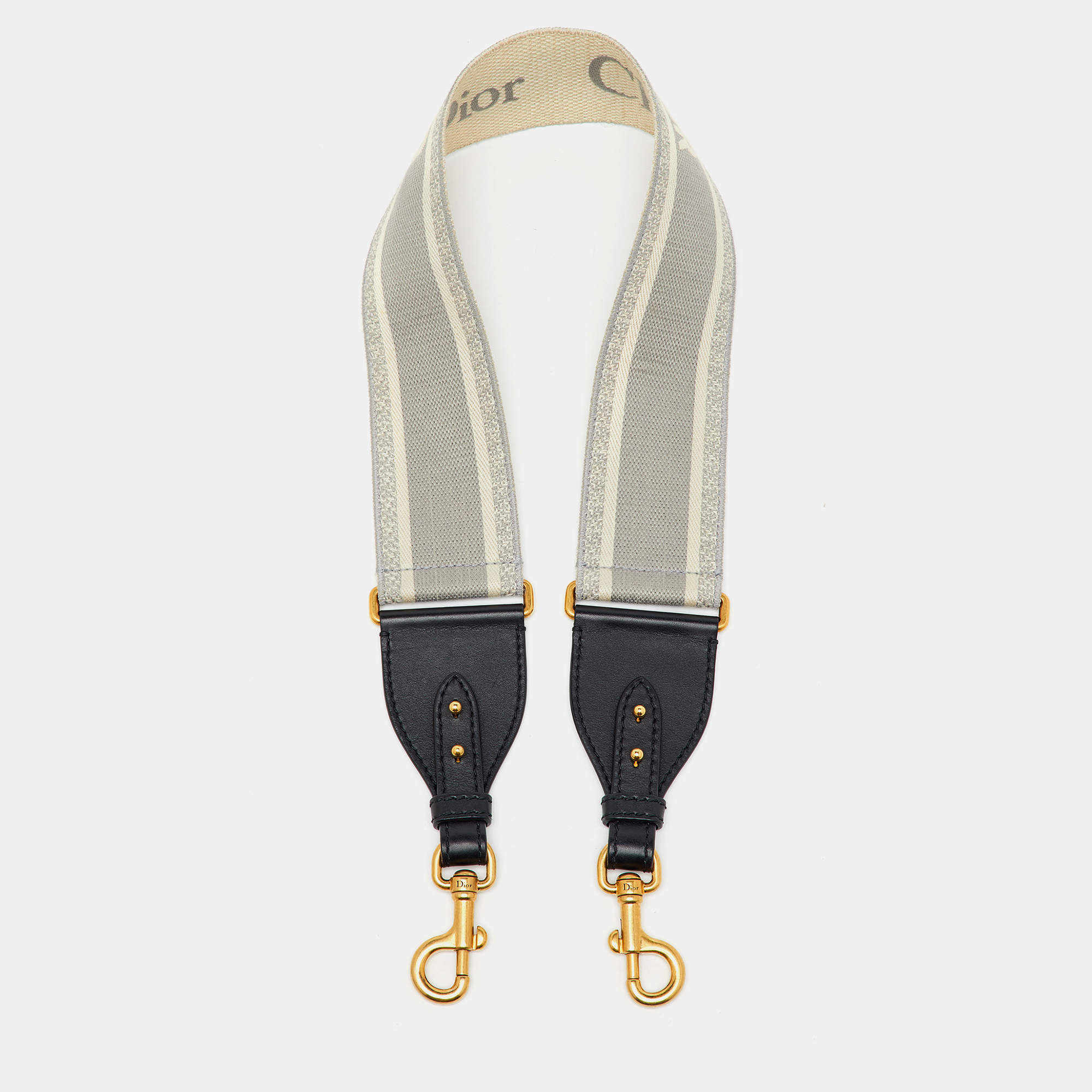 Dior Grey/Black Embroidered Canvas and Leather Shoulder Bag Strap 