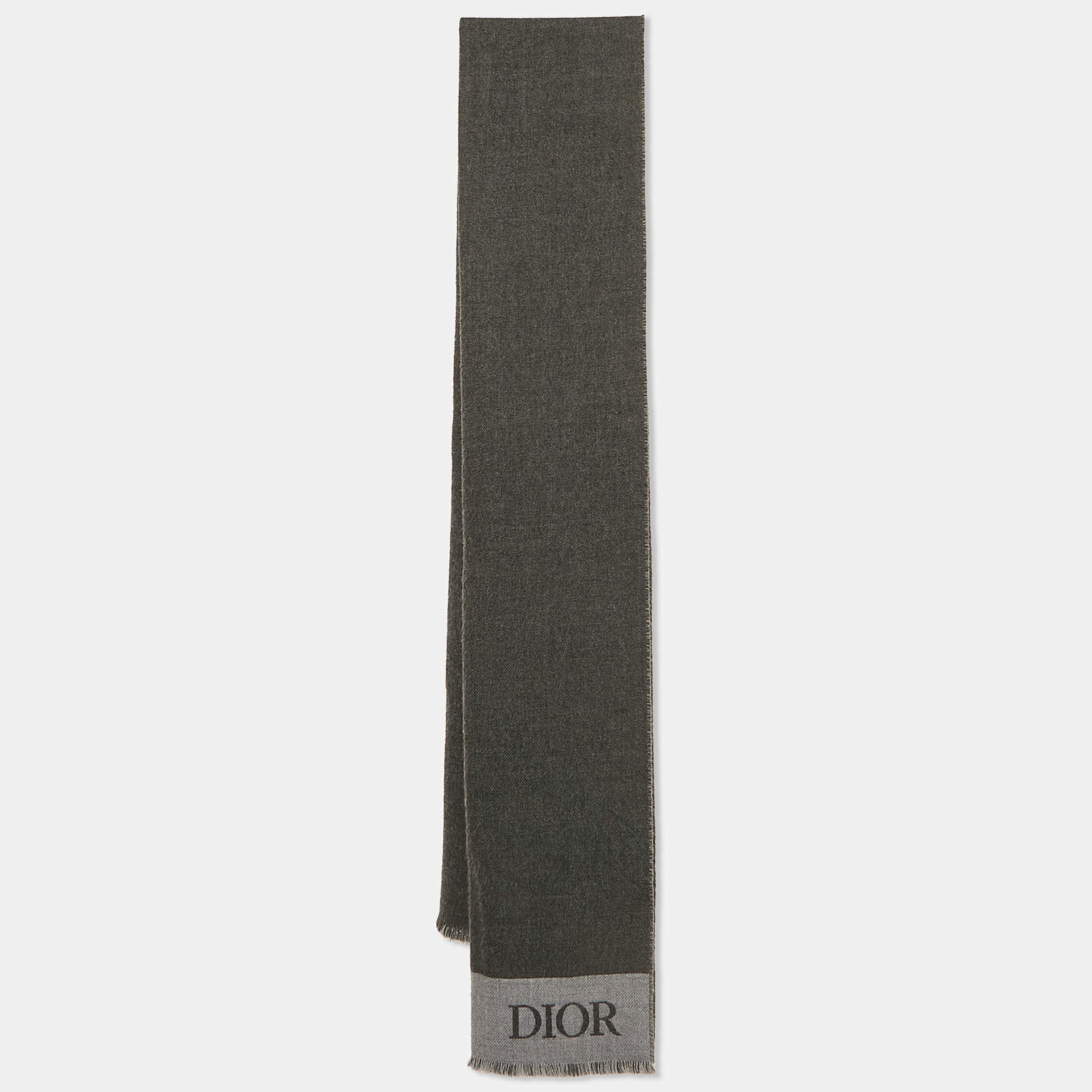 Dior Grey Logo Intarsia Wool Scarf 