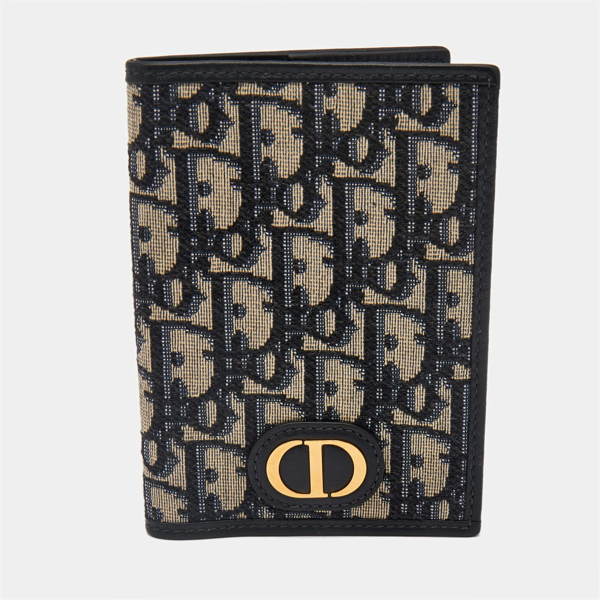 Dior Navy Blue Oblique Canvas and Leather Vertical Passport Holder