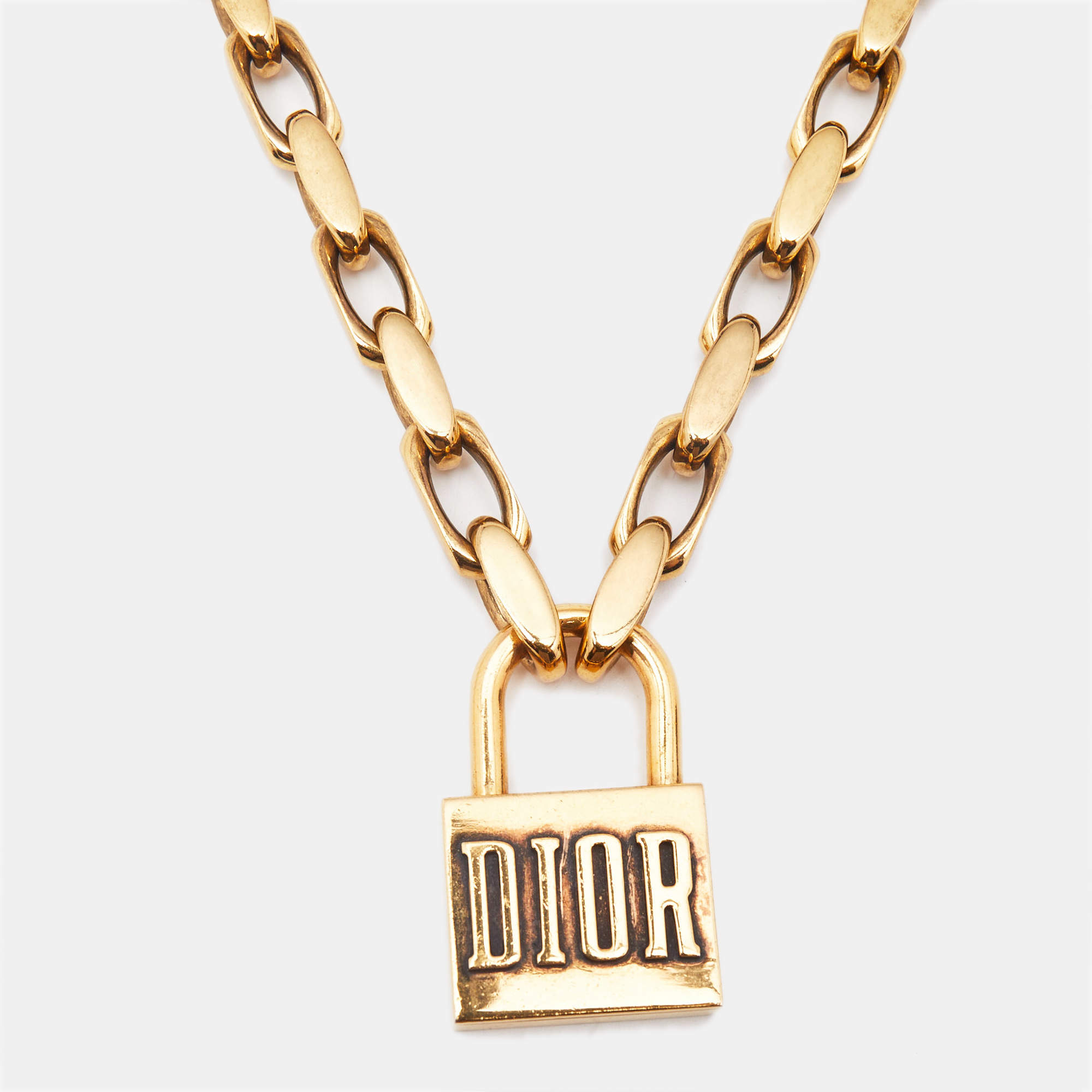 Pre Owned Dior Lucky Locket Gold Tone Choker Necklace