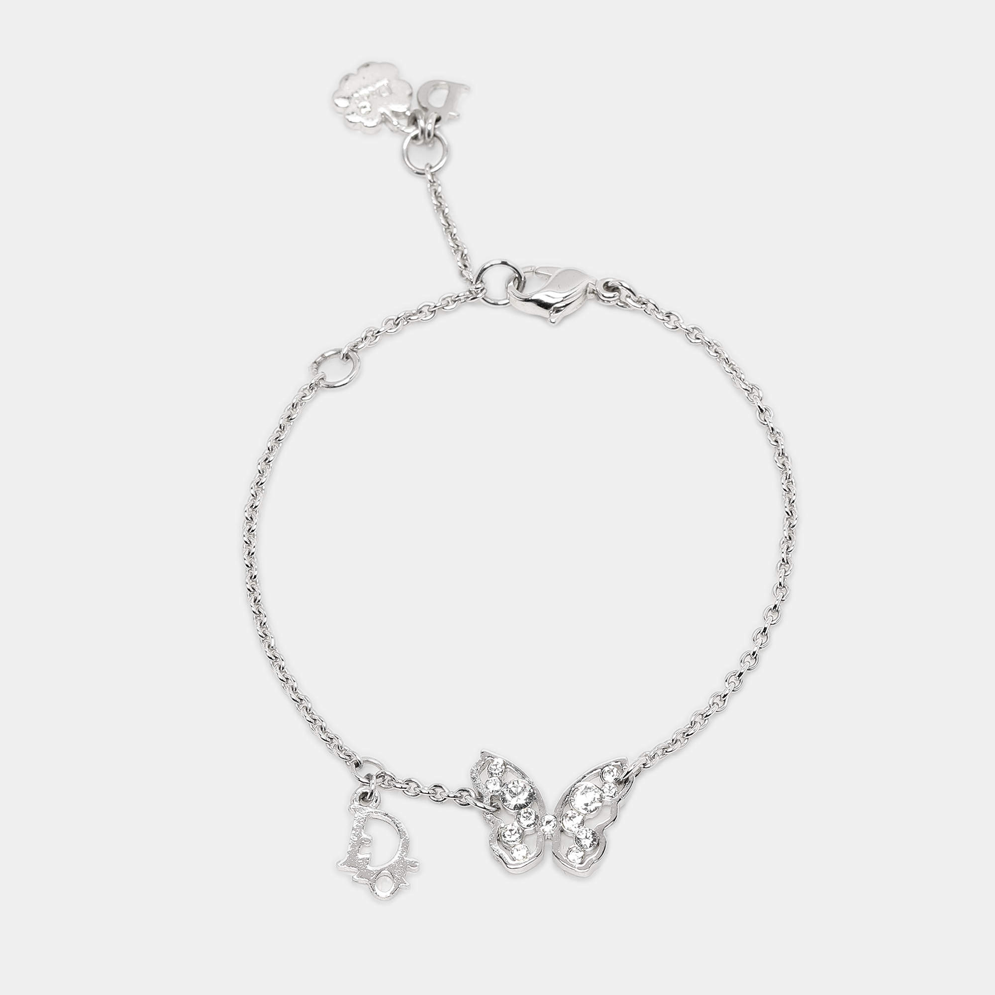 Dior Butterfly Crystals Silver Tone Metal Bracelet