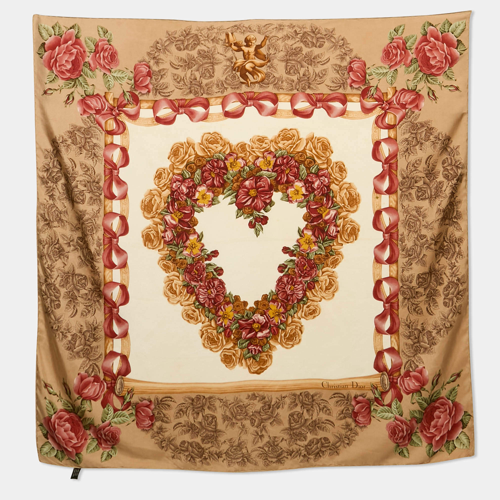 Christian Dior Beige Bow Print Silk Scarf