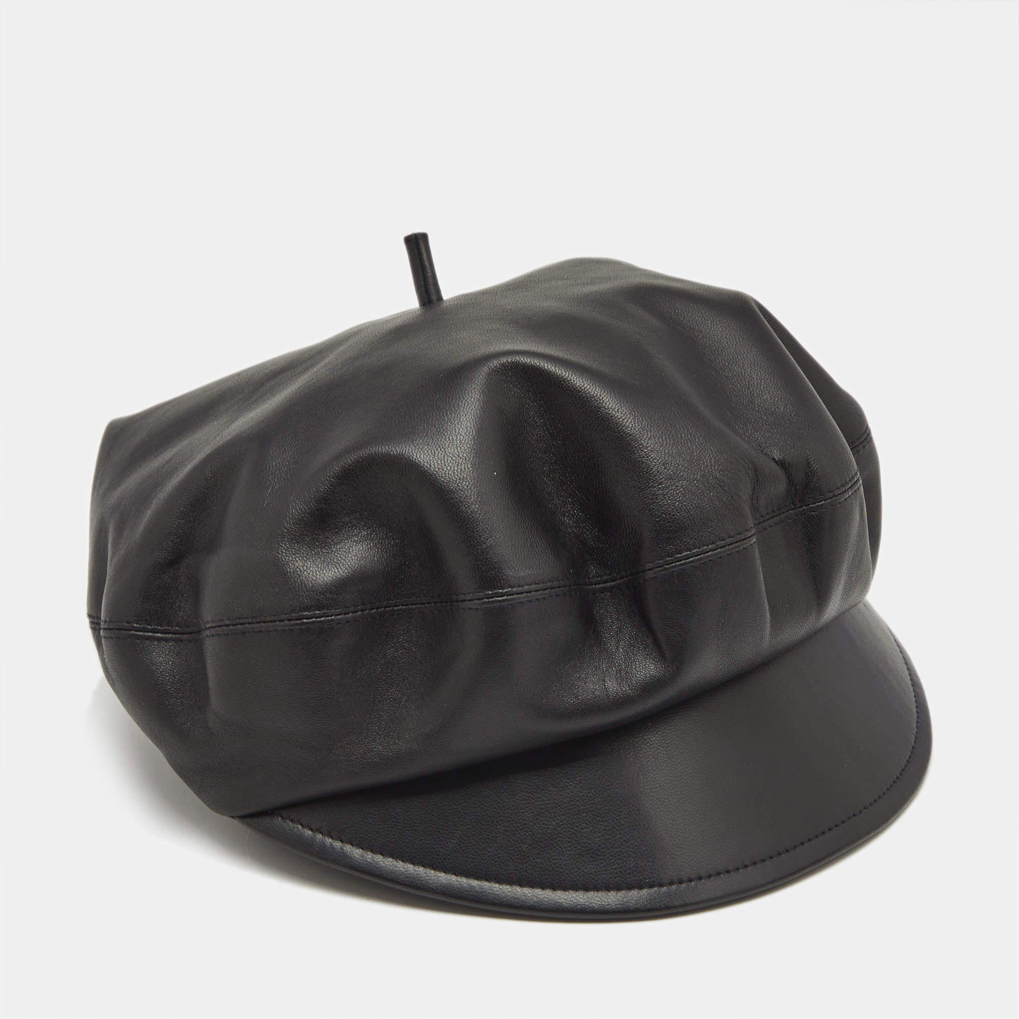 Dior Black Lambskin Leather Beret Hat Size 58