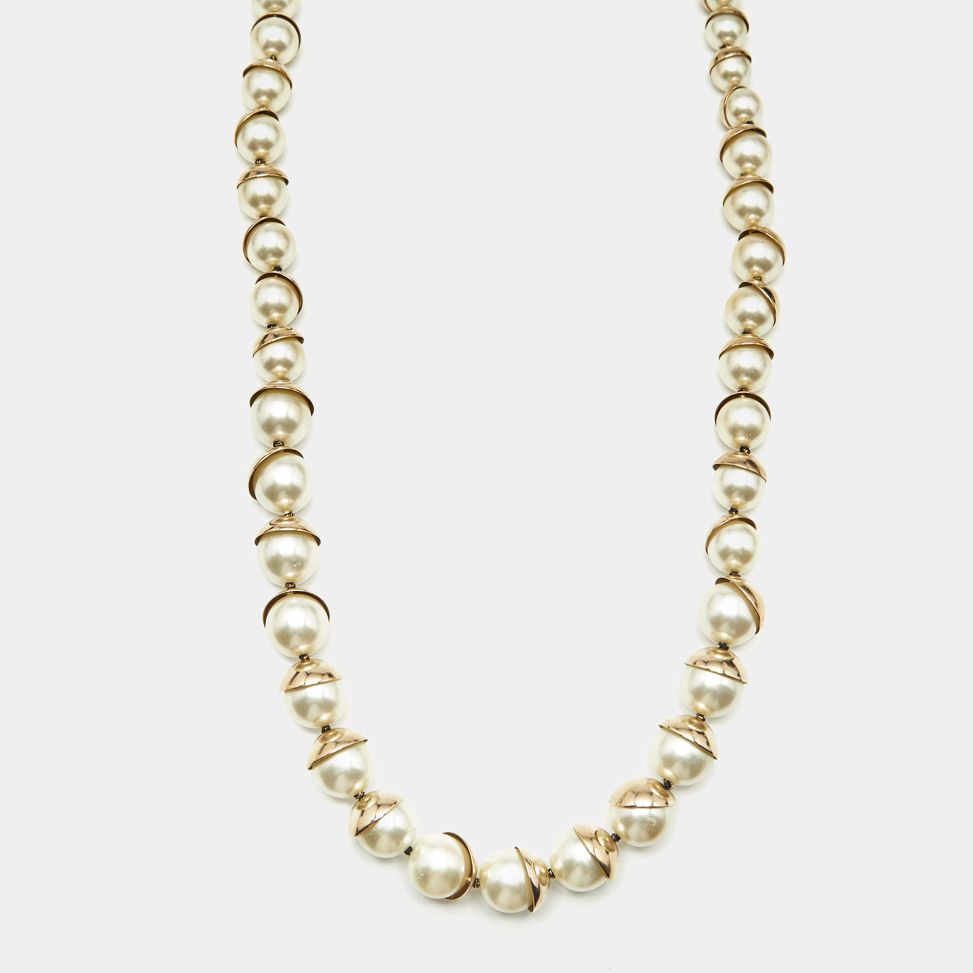 Dior Mise en Dior Faux Pearl Gold Tone Necklace