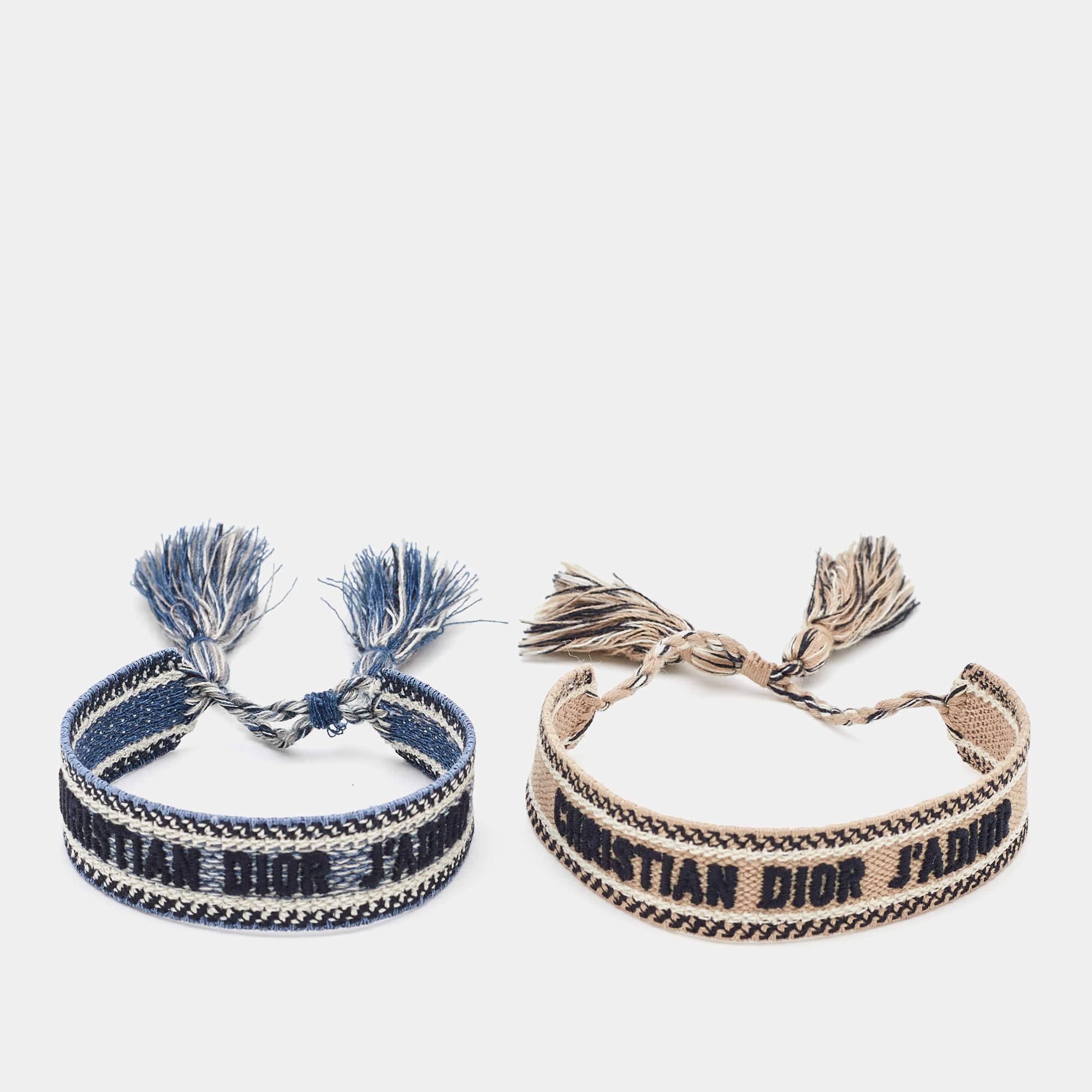 Pre Owned Dior Blue/Beige J'adior Cotton Embroidered Bracelet Set