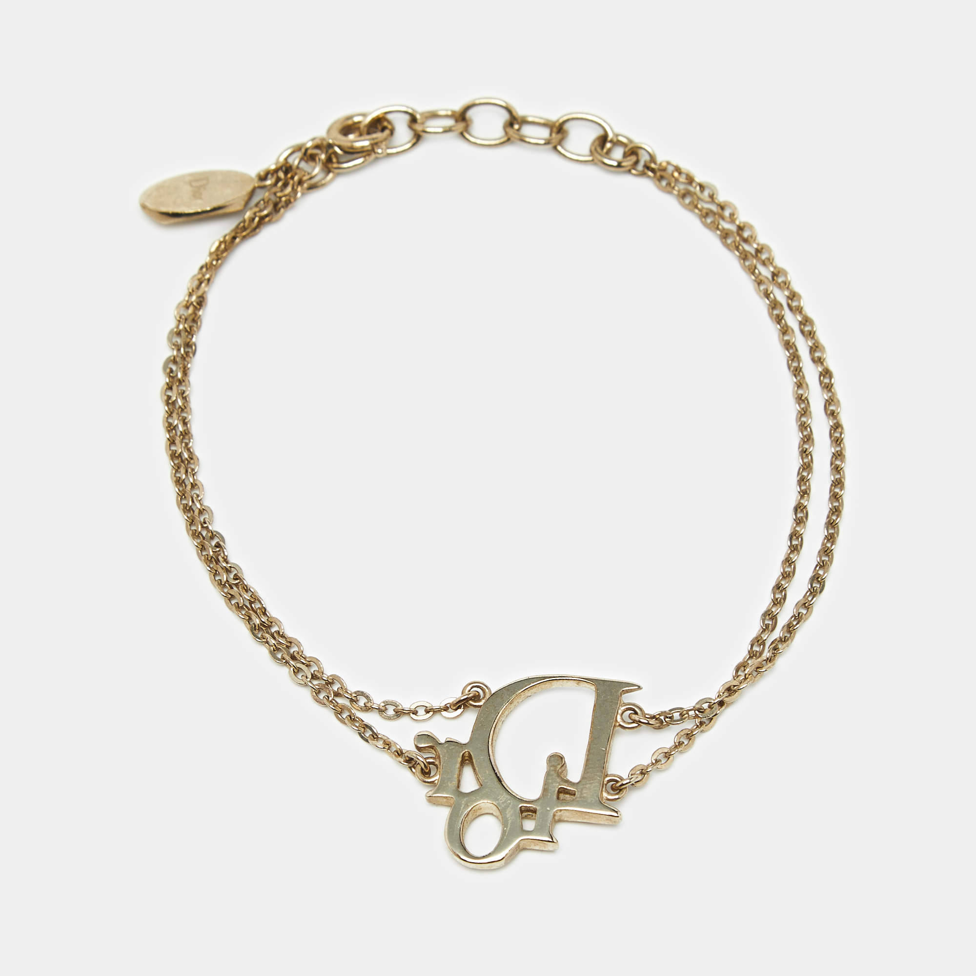 Pre Owned سوار ديور بشعار الماركة مرصع بالكريستال لون ذهبي