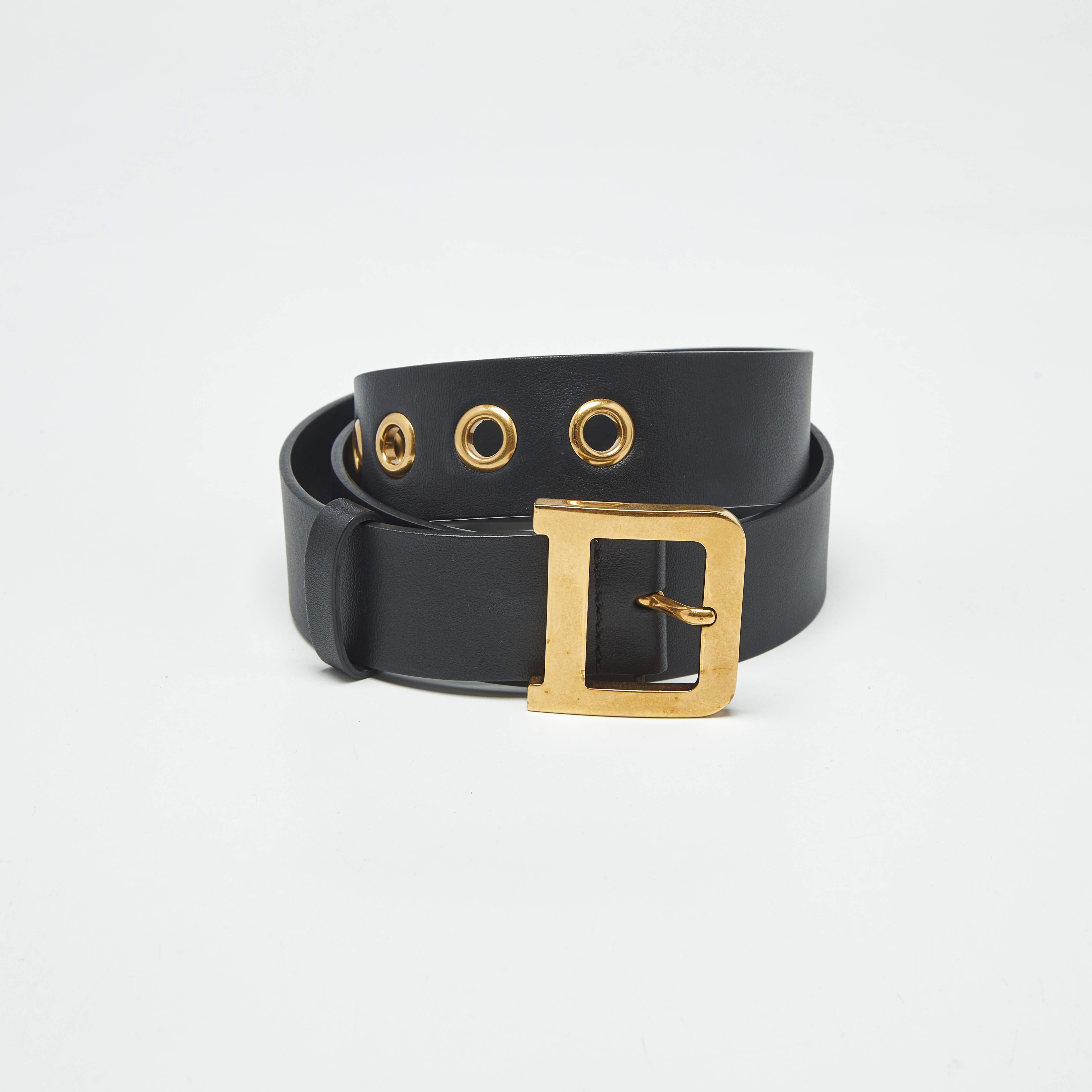 Pre Owned Dior Black Leather DiorQuake Buckle Belt 80 CM