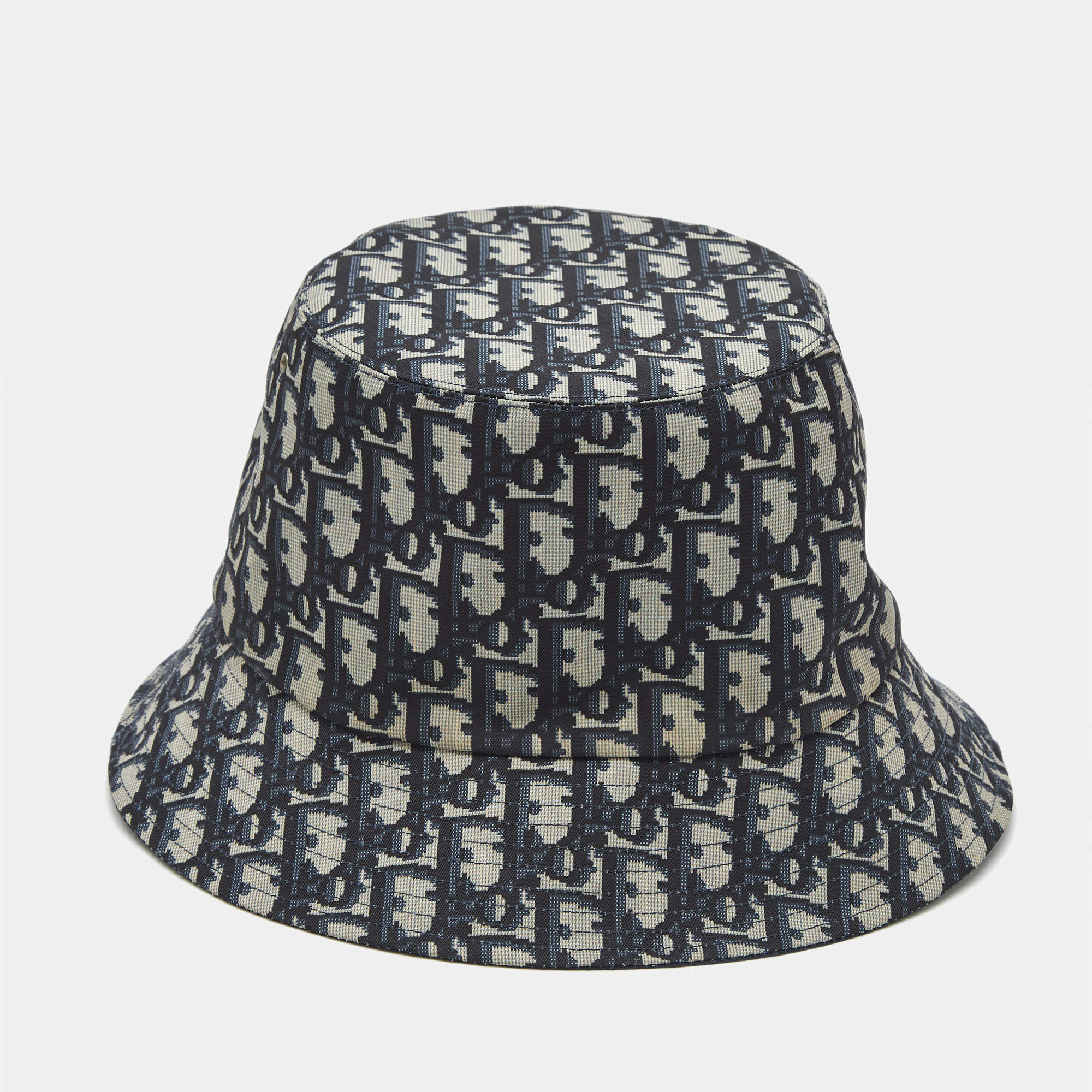 Pre Owned Christian Dior Blue Oblique Synthetic Bucket Hat Size 58