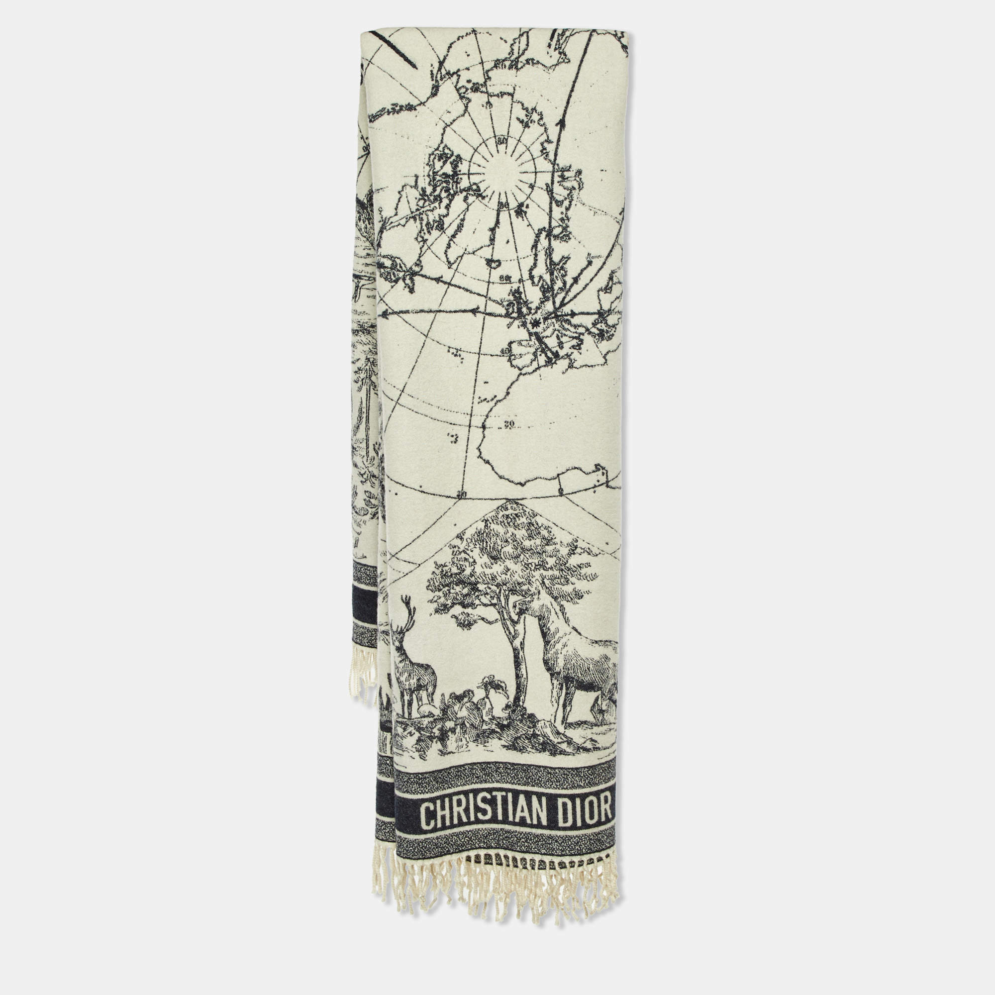 Pre Owned Dior Ivory Zodiac Toile de Jouy Wool Blanket/Shawl