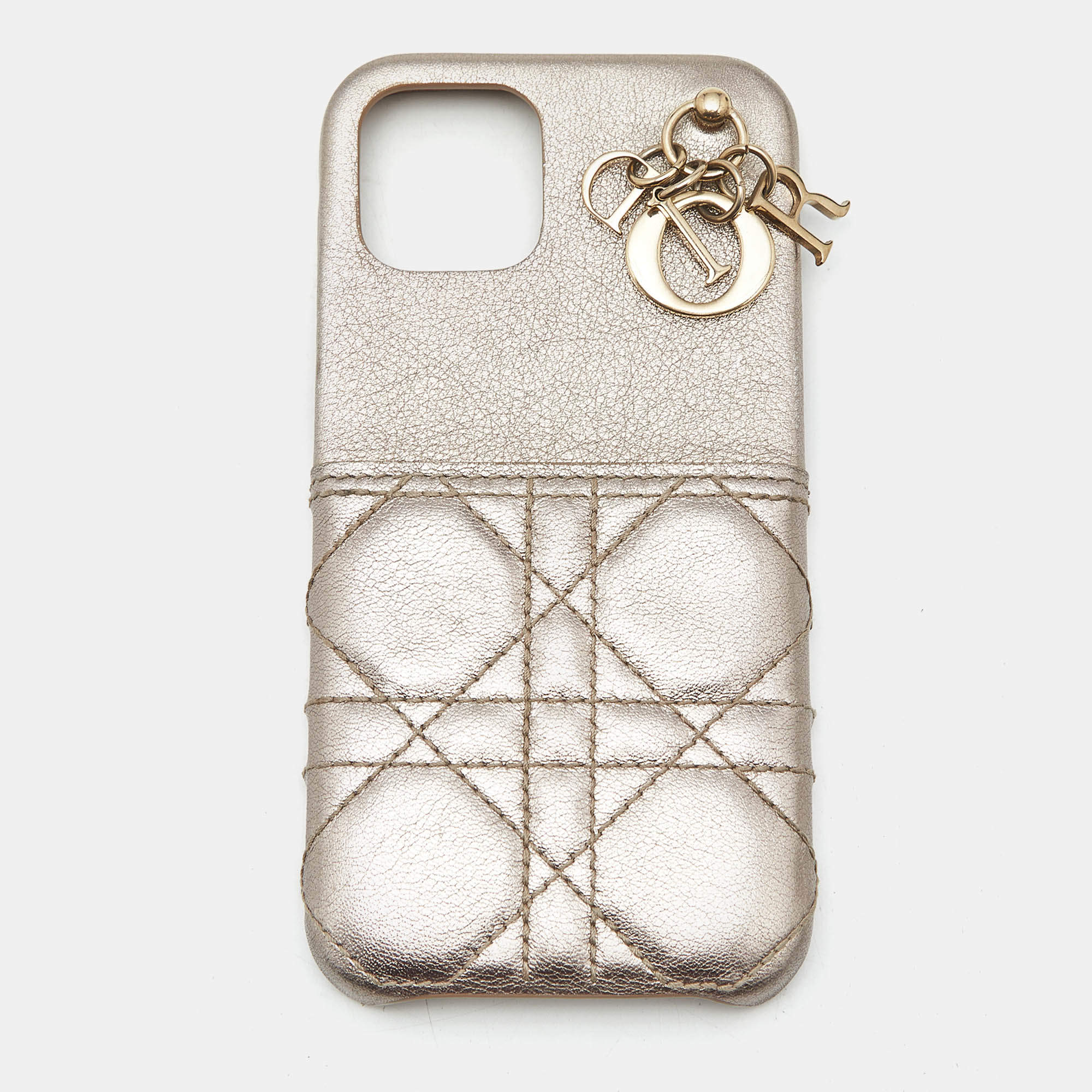 Pre Owned Dior Metallic Beige Cannage Leather Lady Dior iPhone 12/12 Pro Case