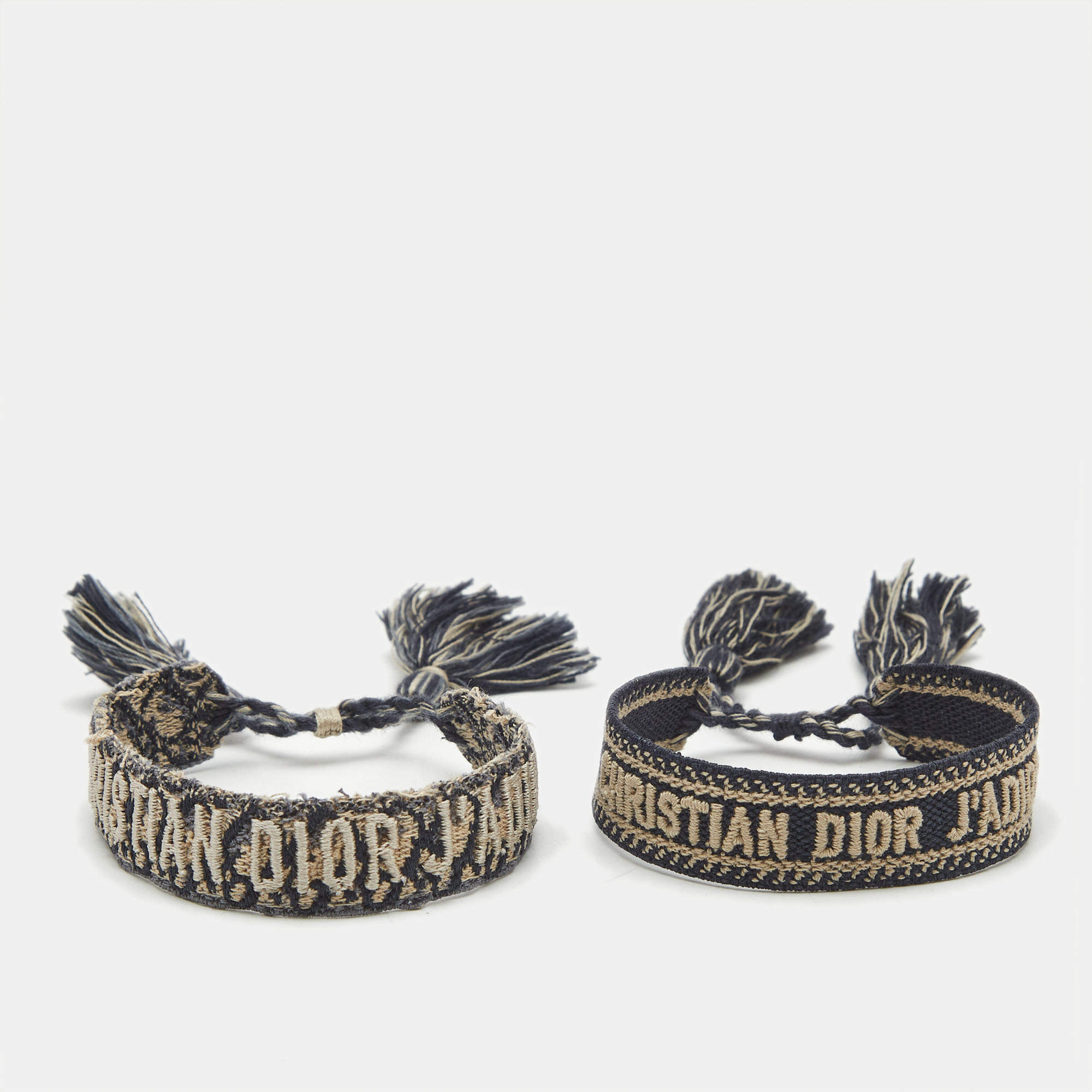 Pre Owned Dior J'adior Multicolor Woven Fabric Set of Two Adjustable Tassel Bracelets