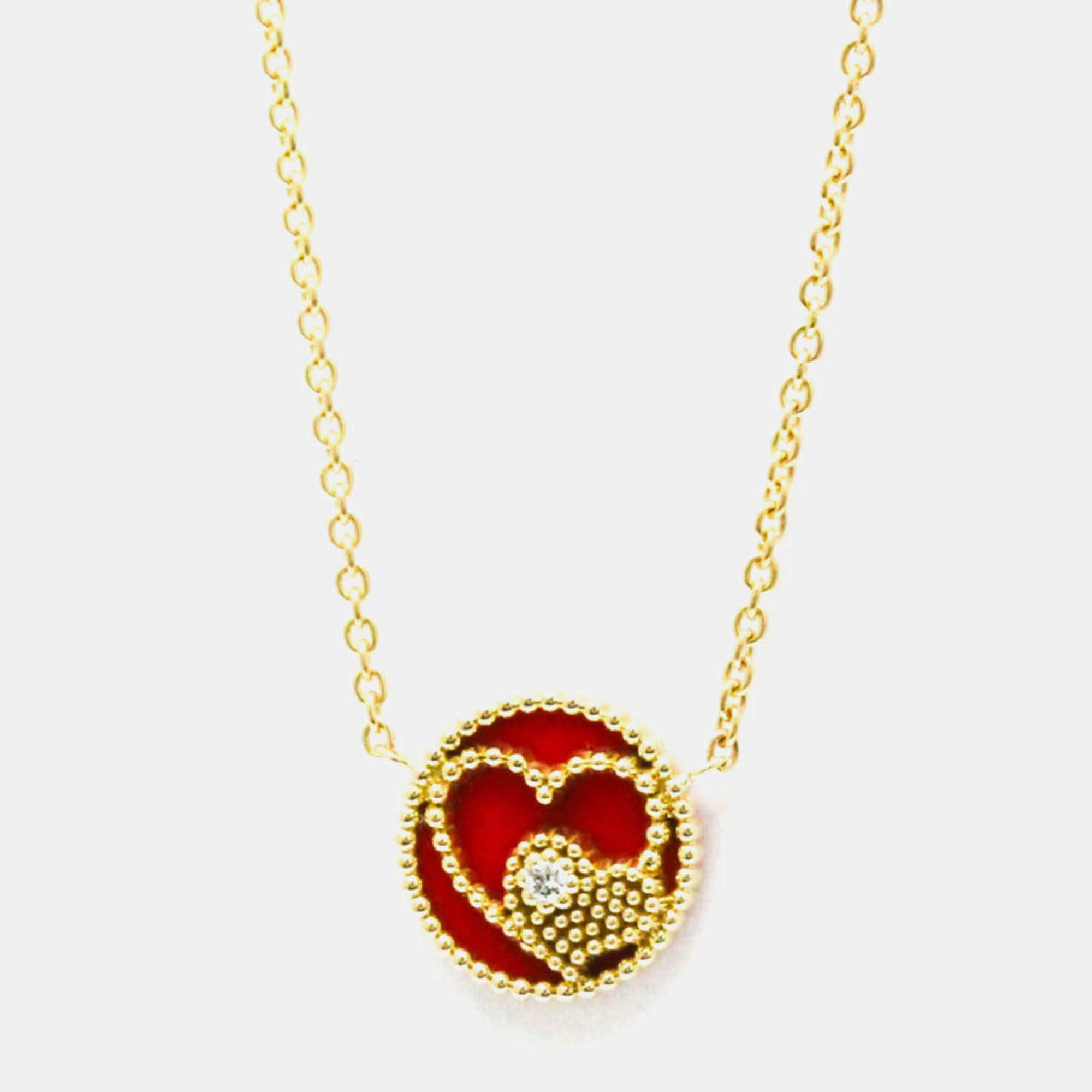 Pre Owned Christian Dior Rose Des Vents Heart 18K Yellow Gold Carnelian Pendant Necklace