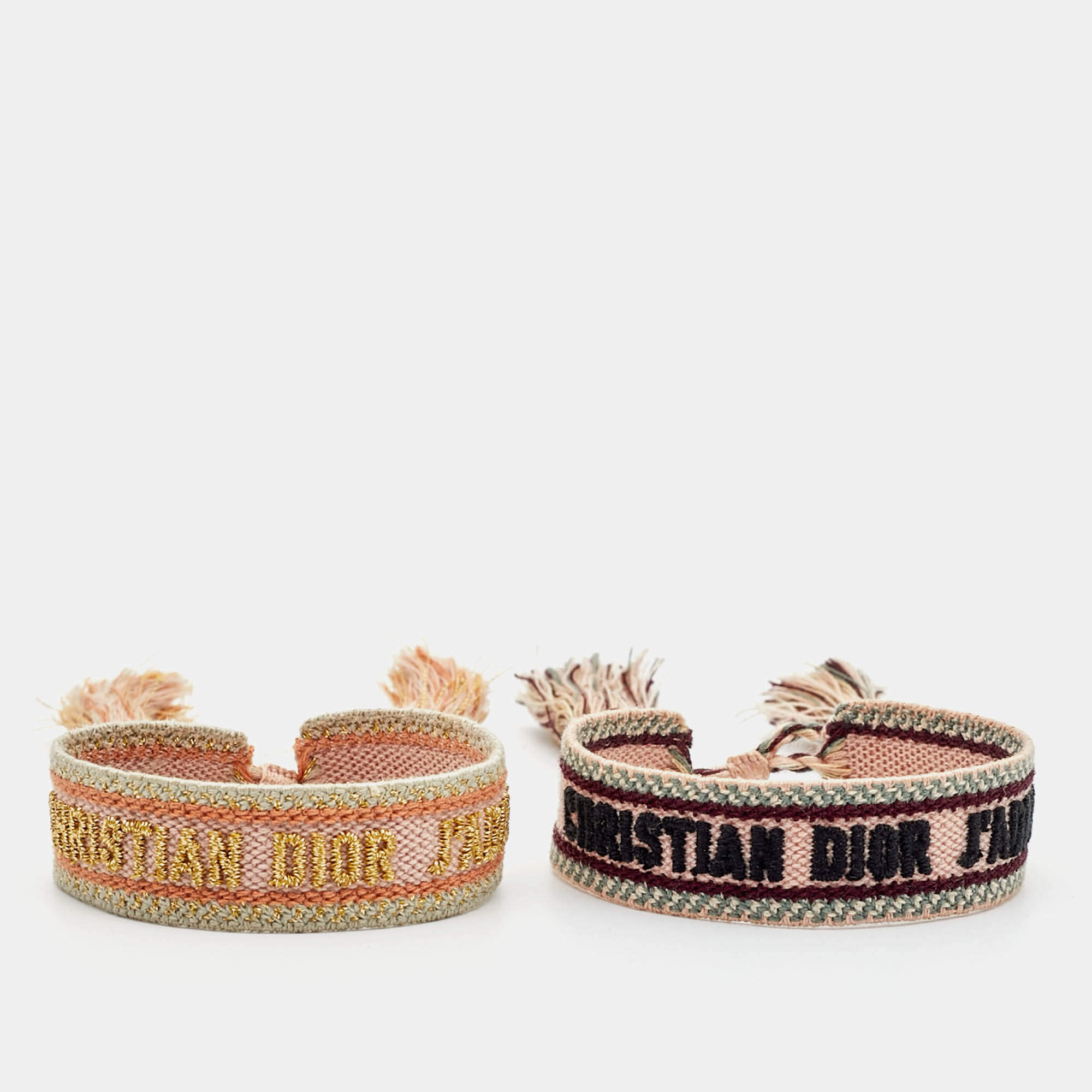 Pre Owned Dior Multicolor Embroidered Woven Bracelet Set