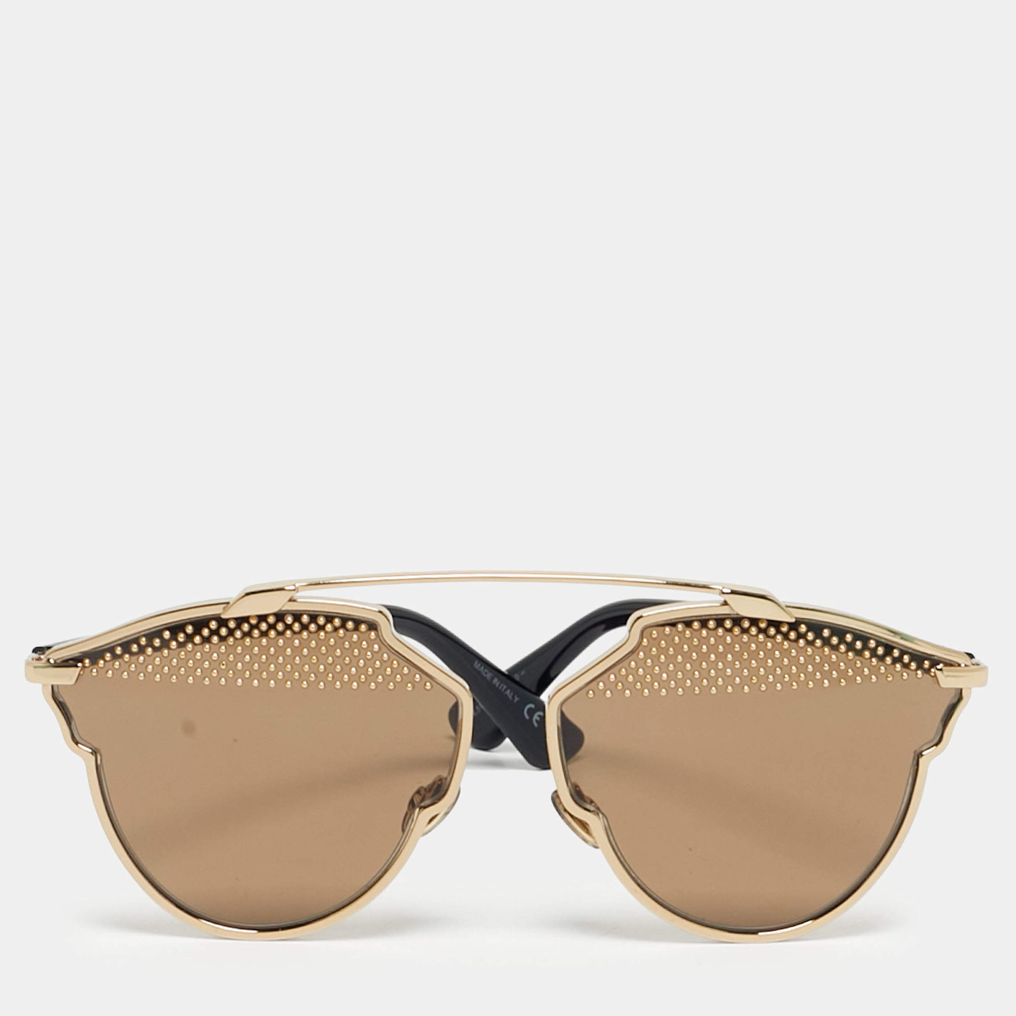 Pre Owned Dior Gold/Black RHL5V So Real Studded Aviator Sunglasses
