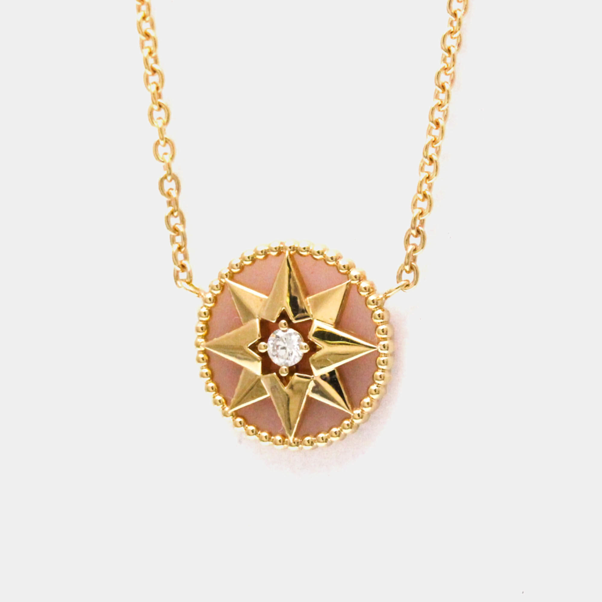 مملوكة مسبقًا Christian Dior Rose Des Vents 18K Pink Gold Diamond Opal Pendant Necklace