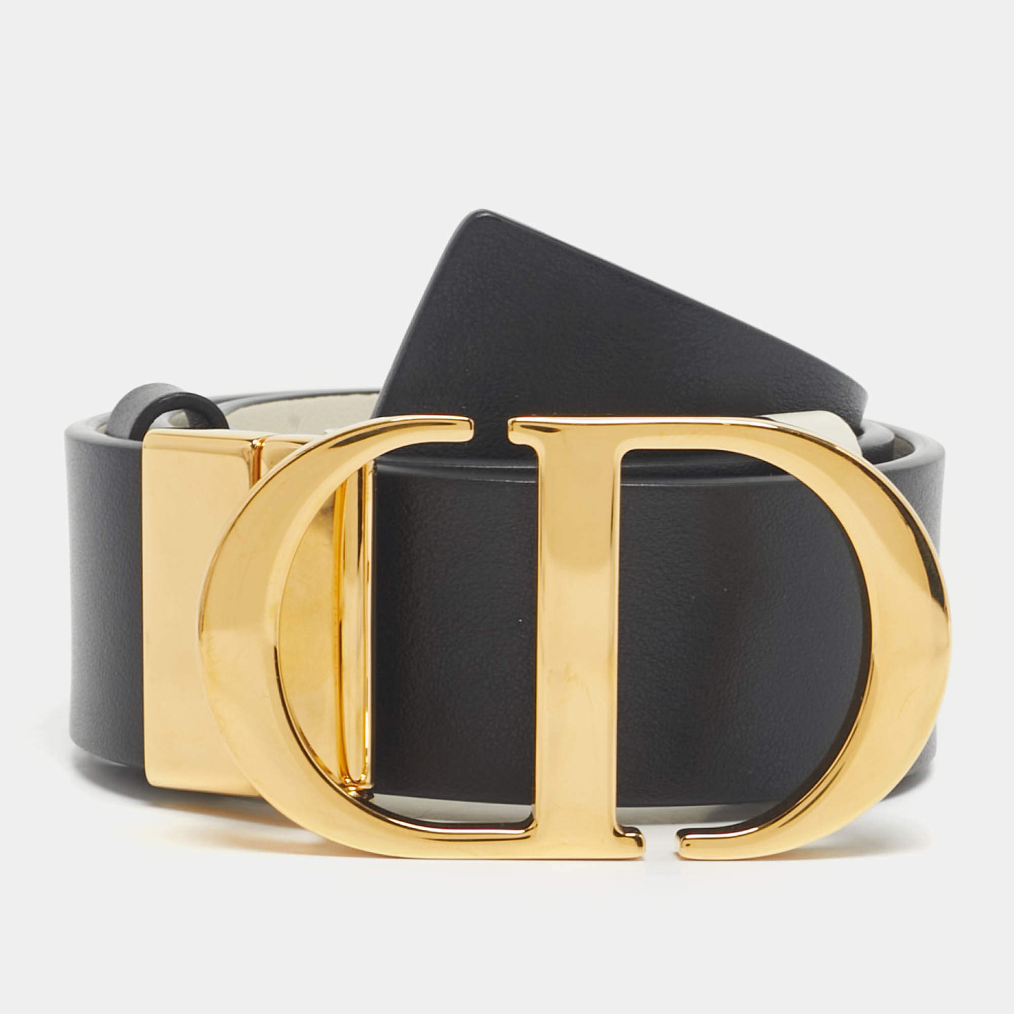 Pre Owned Dior Black/White Leather 30 Montaigne Reversible Belt 65CM