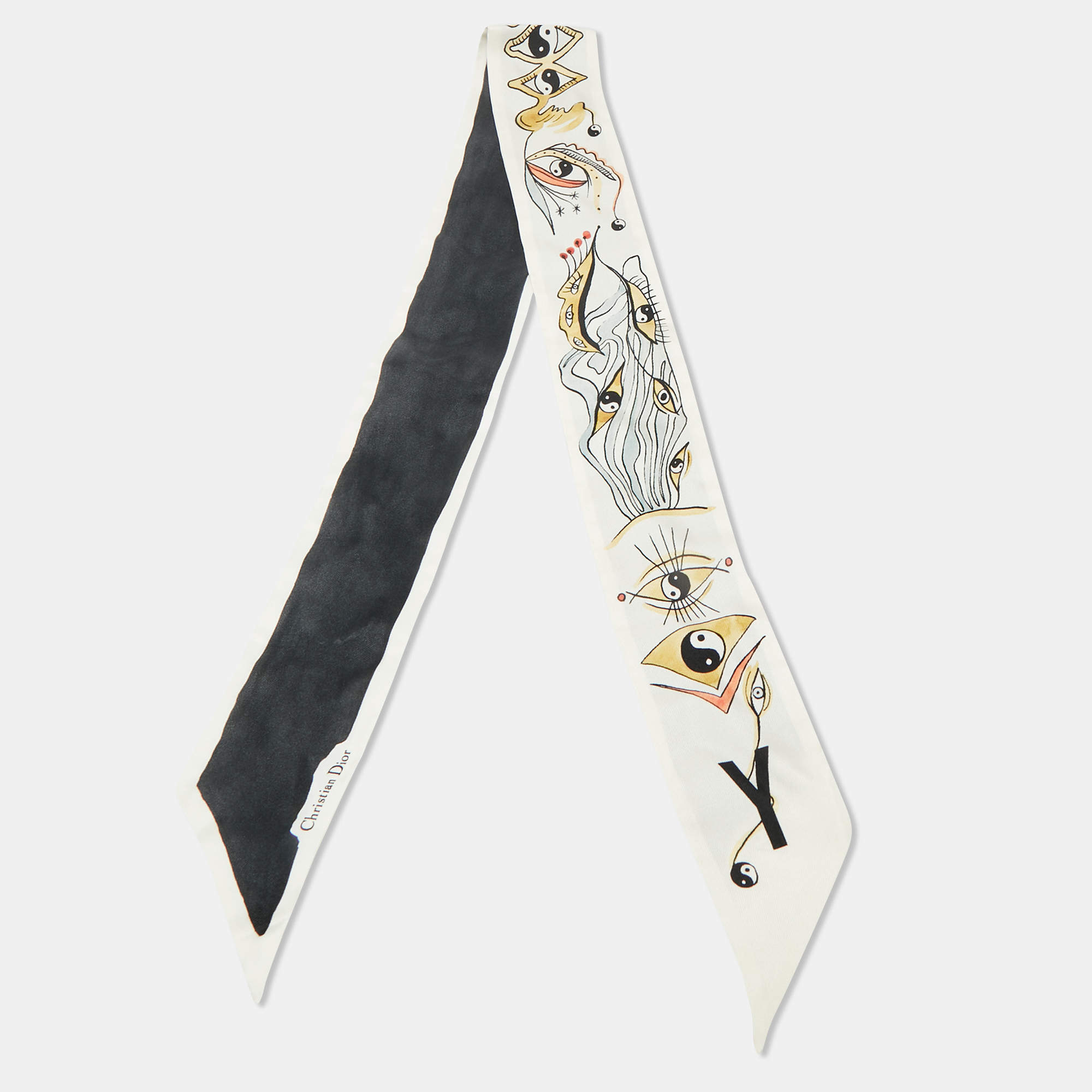 Pre Owned Christian Dior White Printed Silk Yin-Yang Mitzah