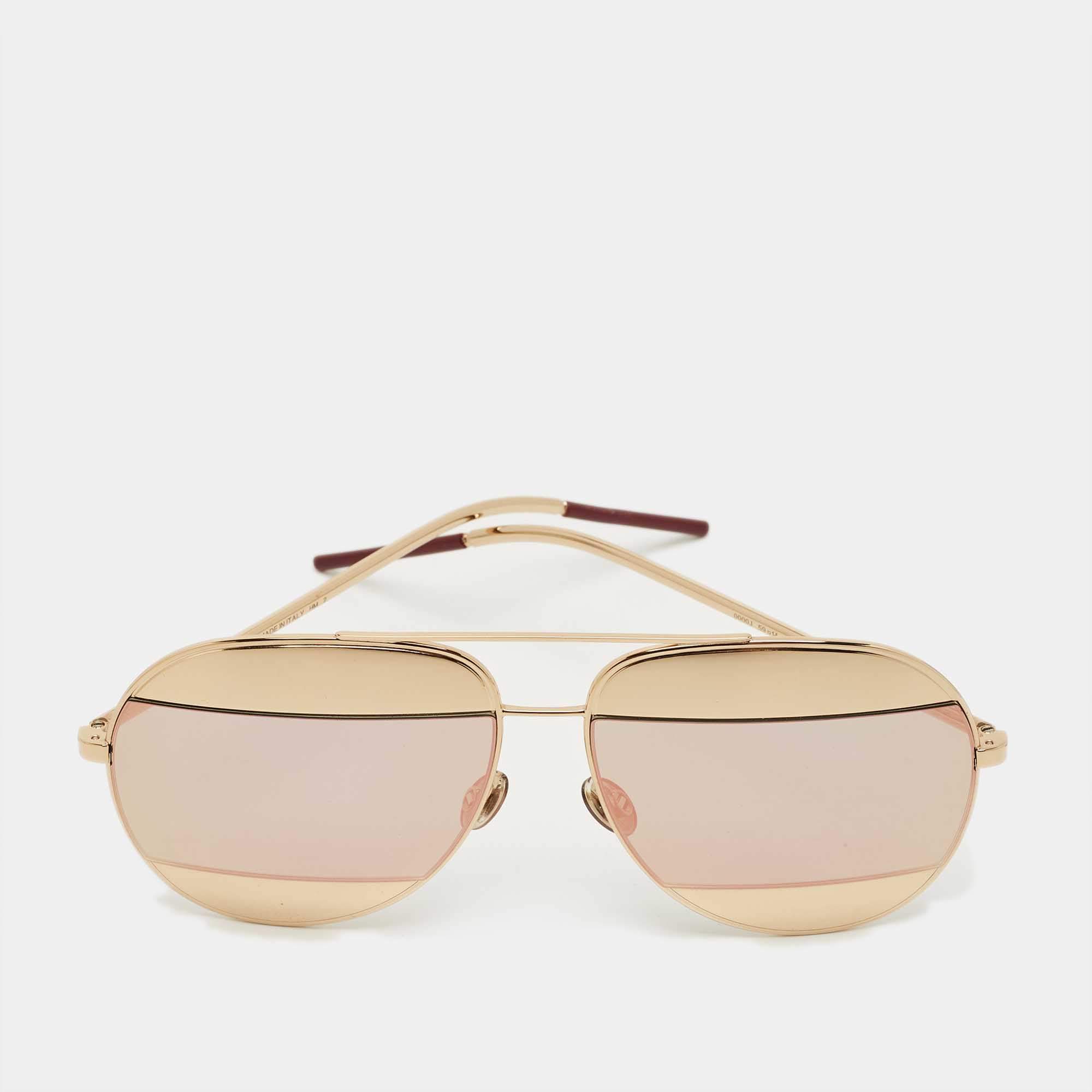 Pre Owned Dior Gold Tone Mirrored 0000J Split1 Aviator Sunglasses