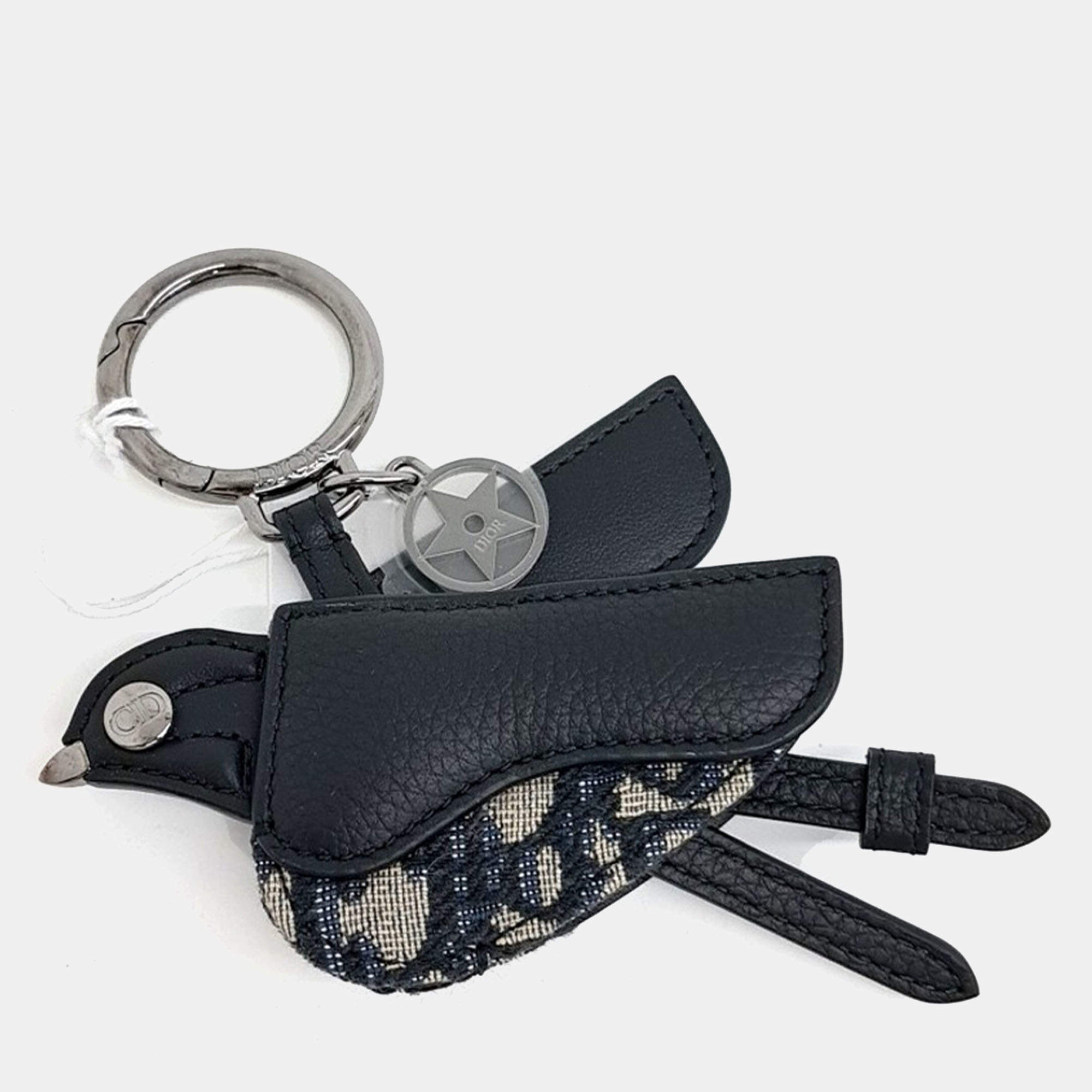 Pre Owned Dior Black Leather Saddle Bird Keychain