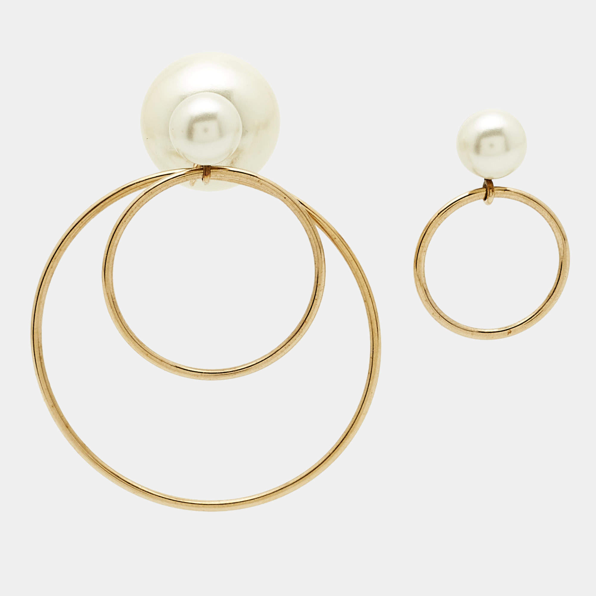 Pre Owned Dior Tribales Faux Pearl Gold Tone Earrings 