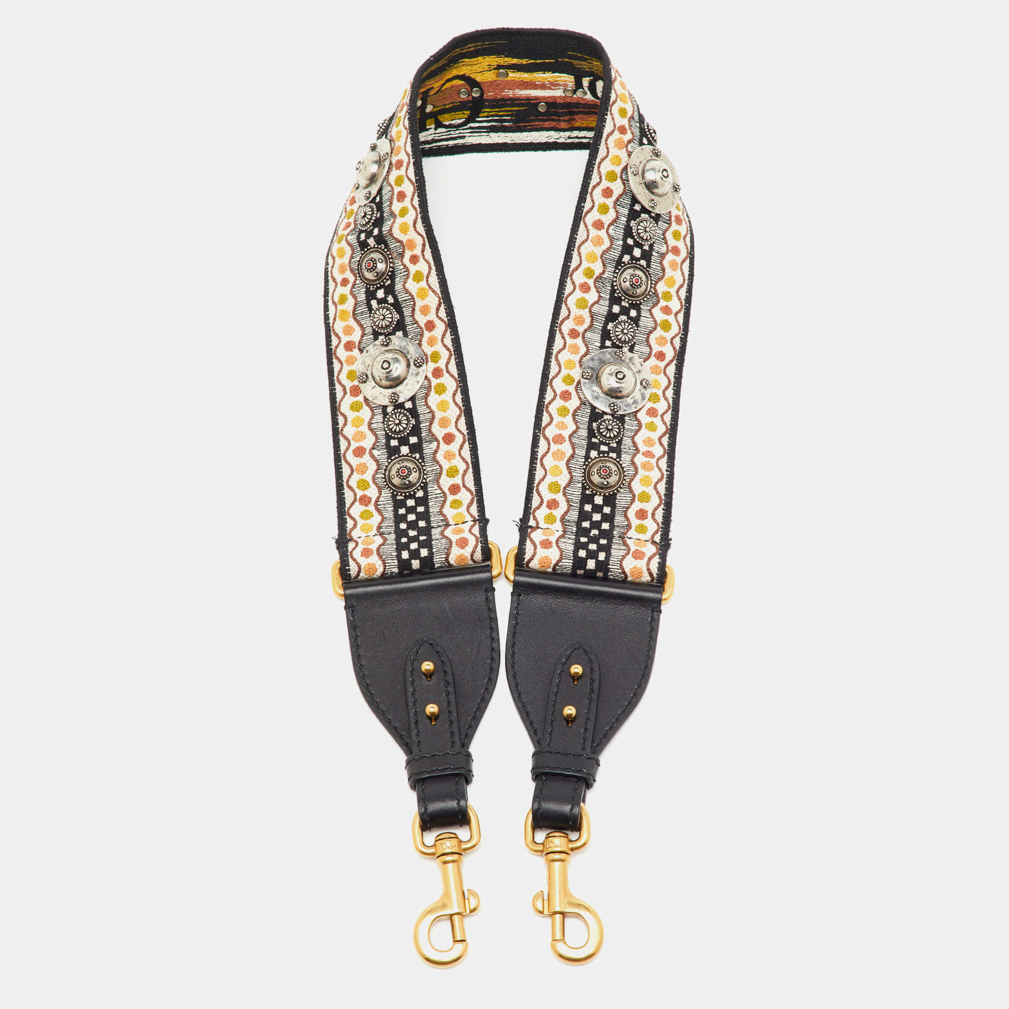 Pre Owned Dior Multicolor Studded Canvas and Leather Bohemian Inspired Shoulder Strap