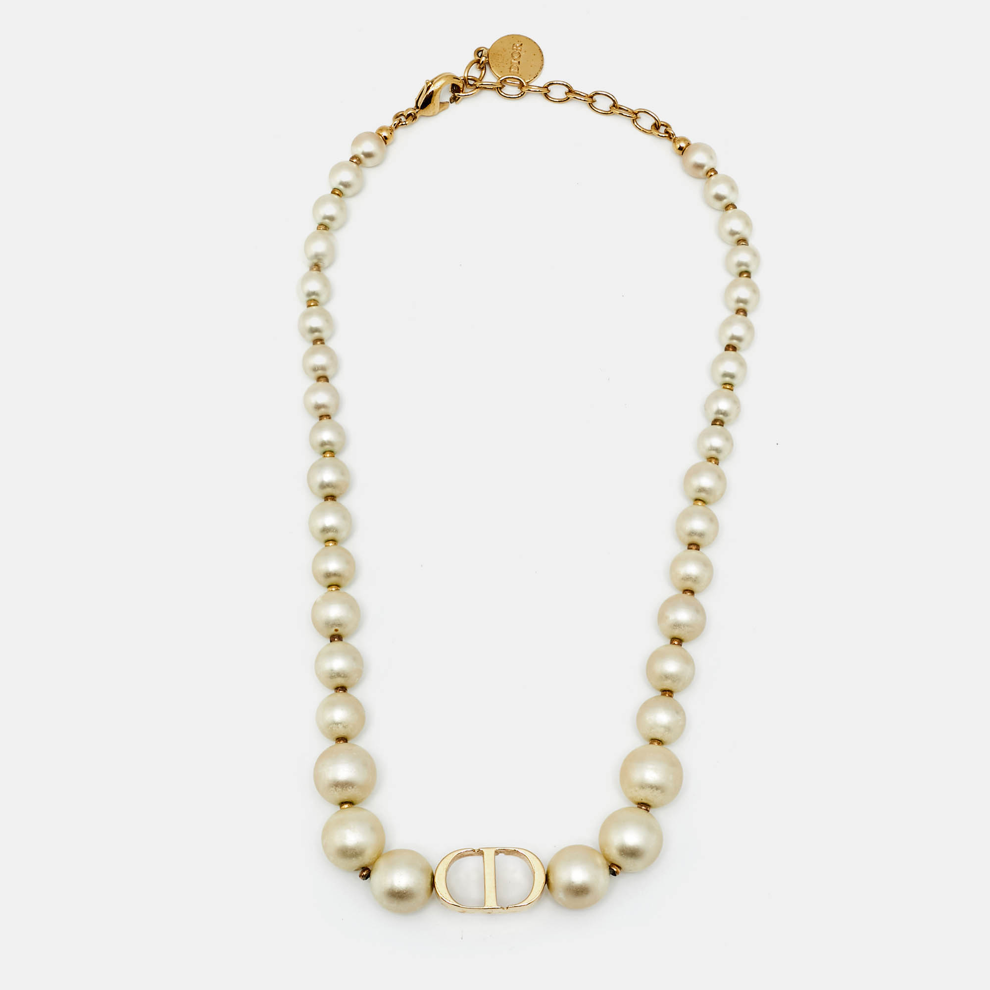 Pre Owned Dior 30 Montaigne Faux Pearl Gold Tone Choker Necklace