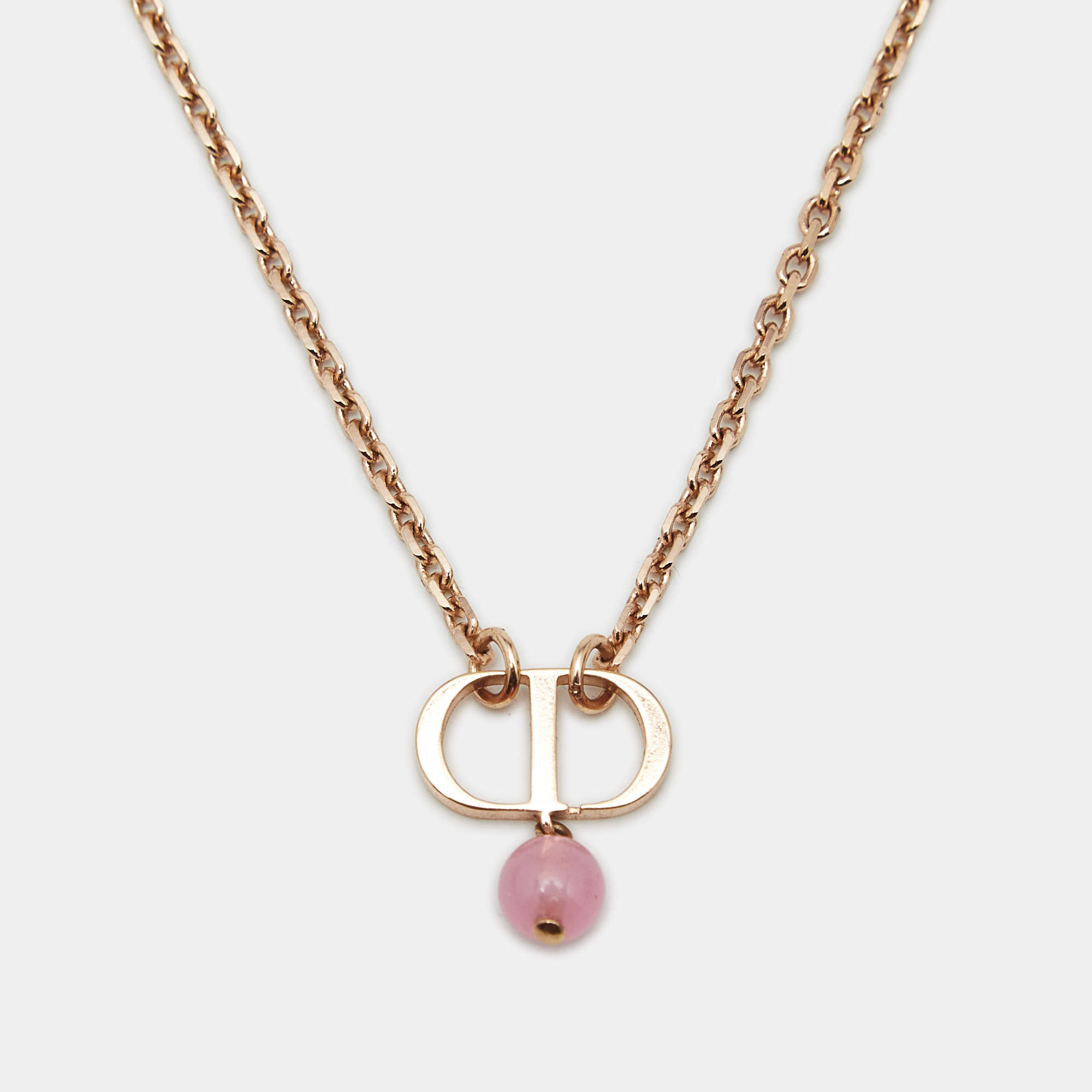Pre Owned Dior Petit CD Bead Rose Gold Tone Neckace
