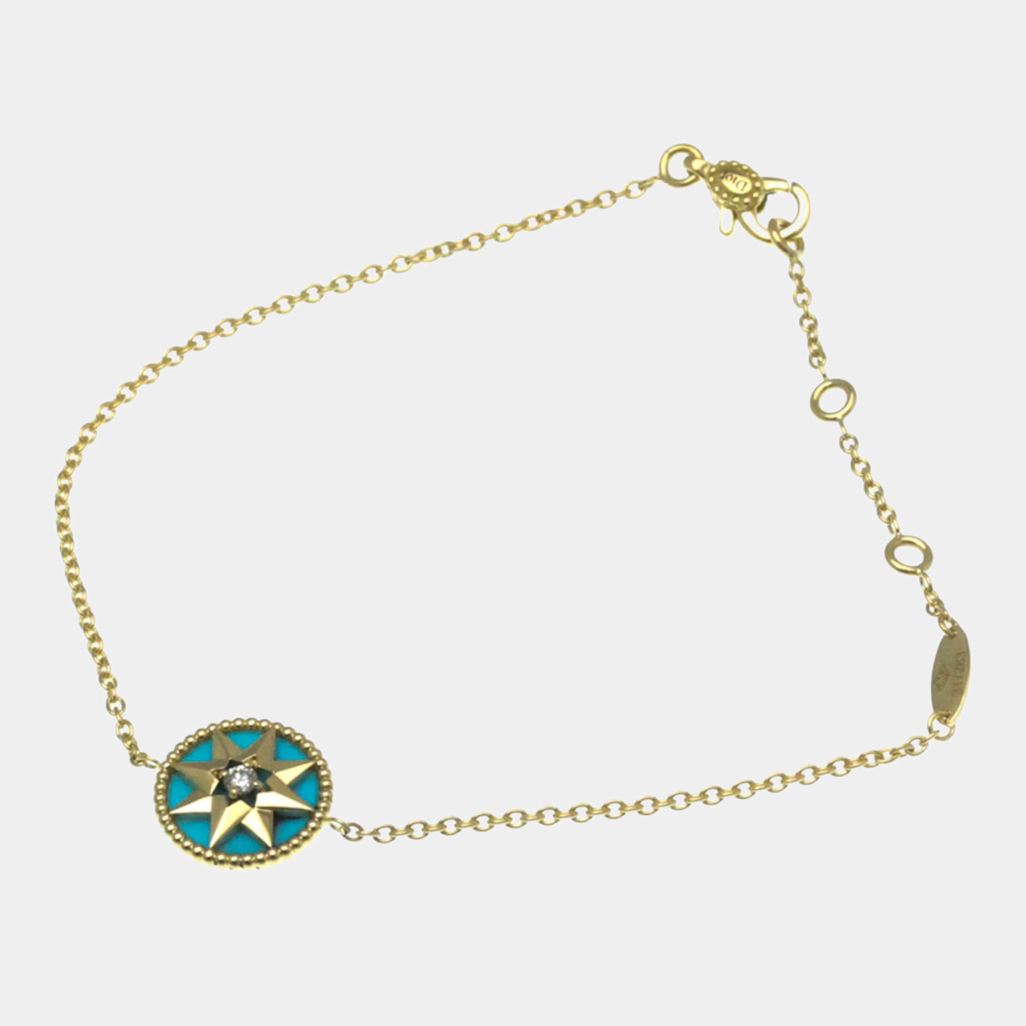 Pre Owned Christian Dior Rose Des Vents Yellow Gold 18K Turquoise Charm Bracelet Gold