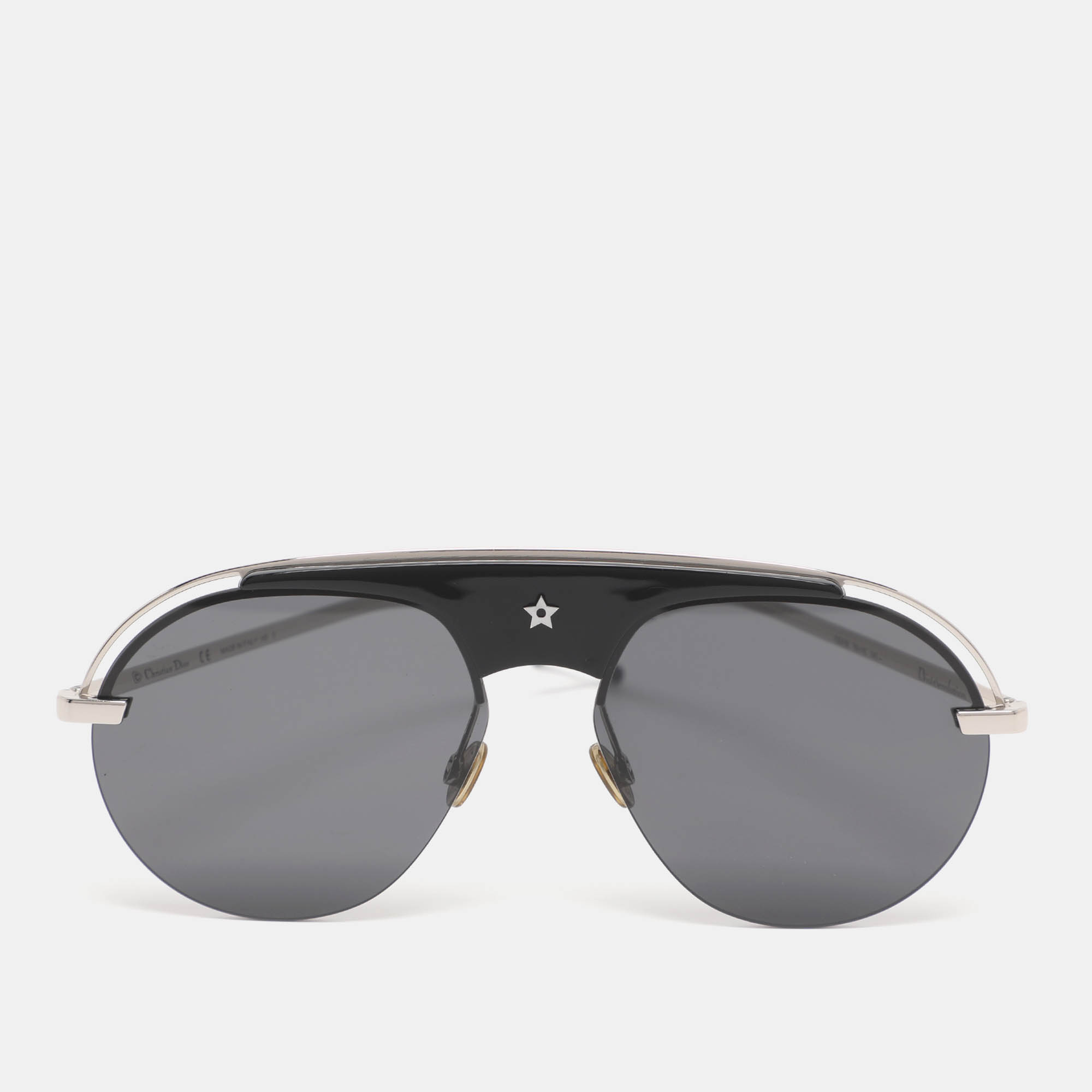 Pre Owned Dior Black Silver Tone Metal CSA2K Dio(r)evolution Round Sunglasses