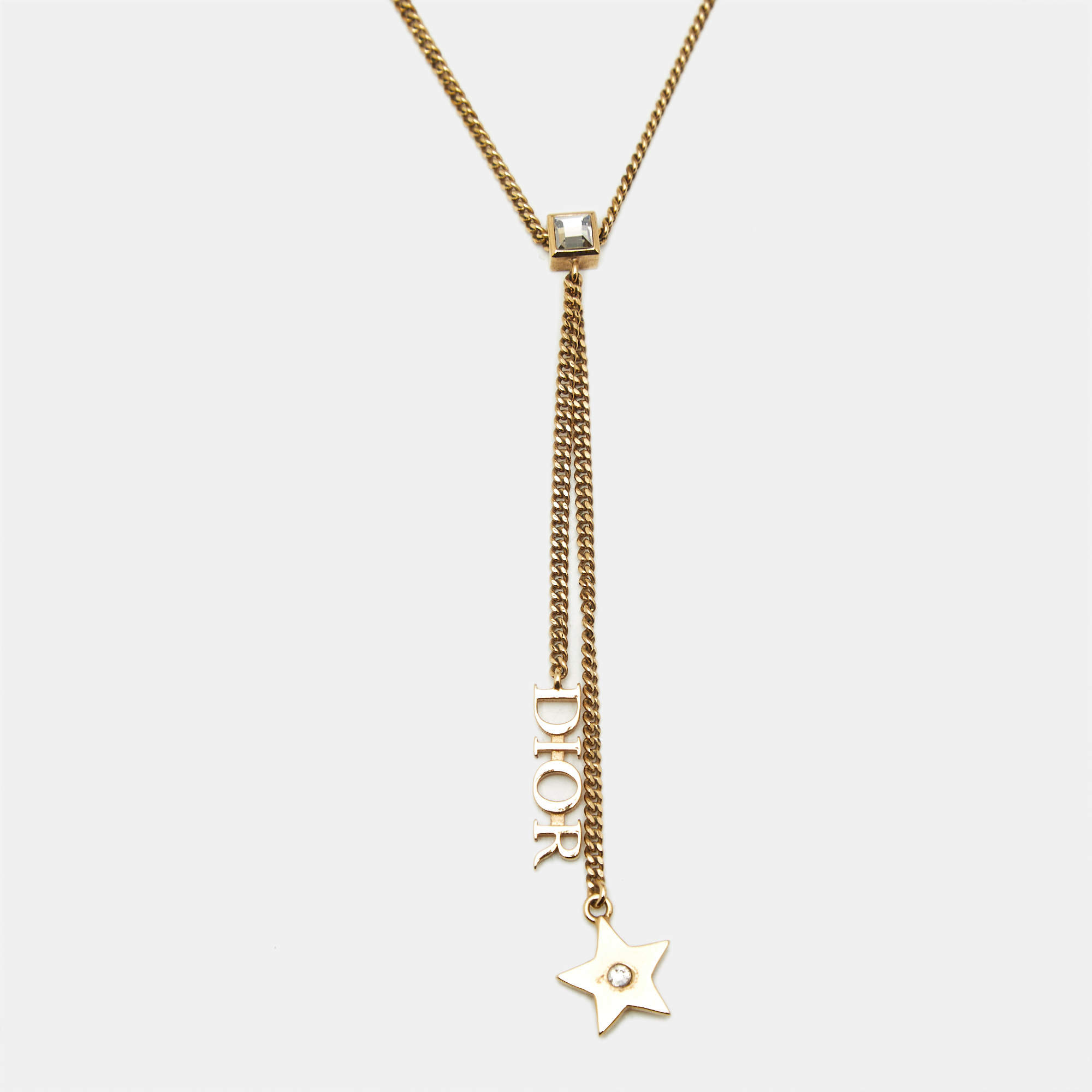Pre Owned Dior Logo Crystals Gold Tone Necklace