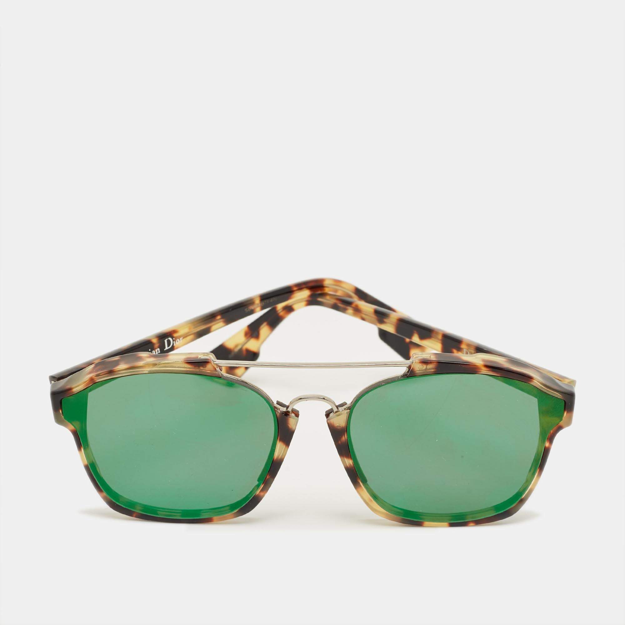 Pre Owned Dior Tortoishelle Brown/Green Mirrored 009FS Abstract Aviator Sunglasses