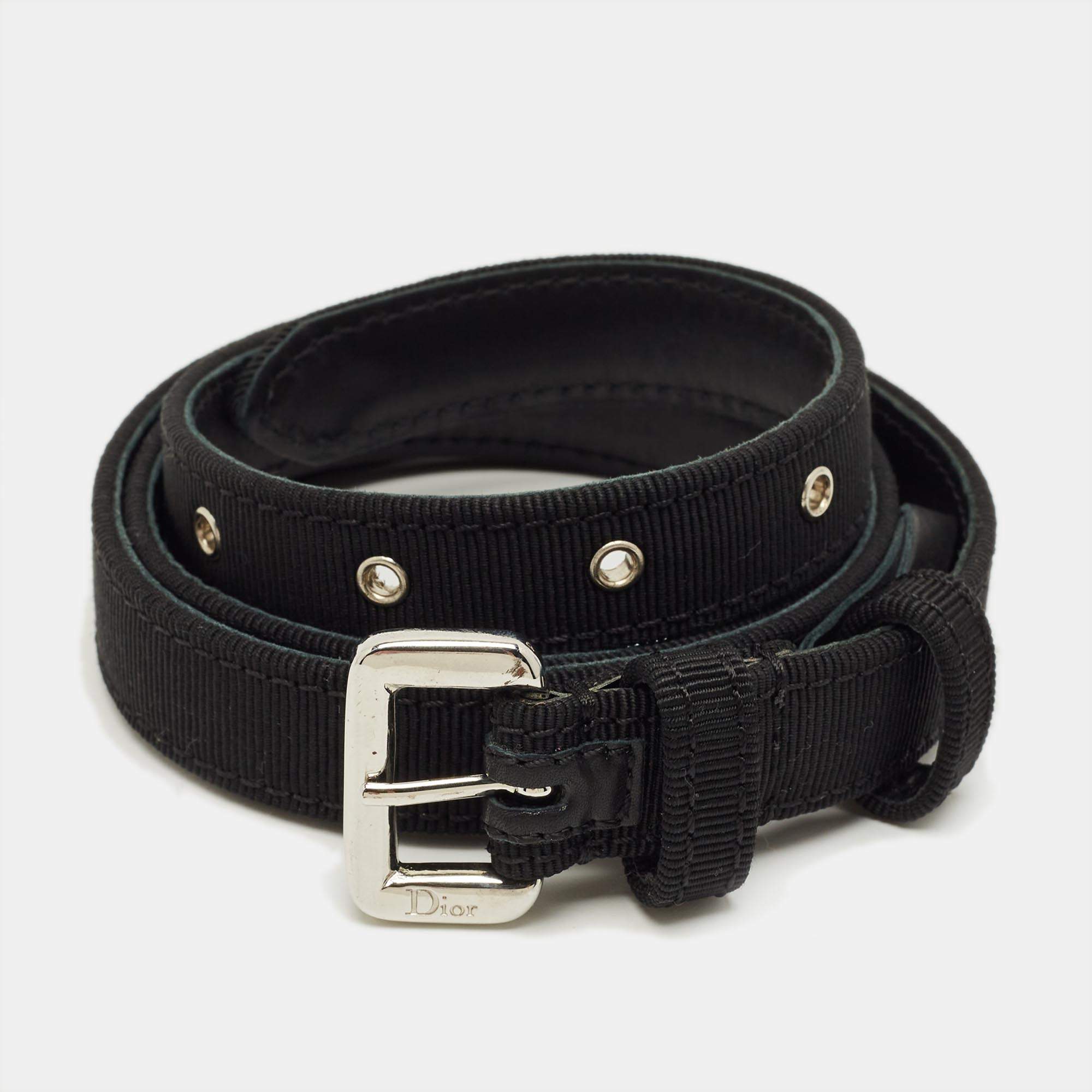 مملوكة مسبقًا Dior Black Fabric Slim Buckle Belt