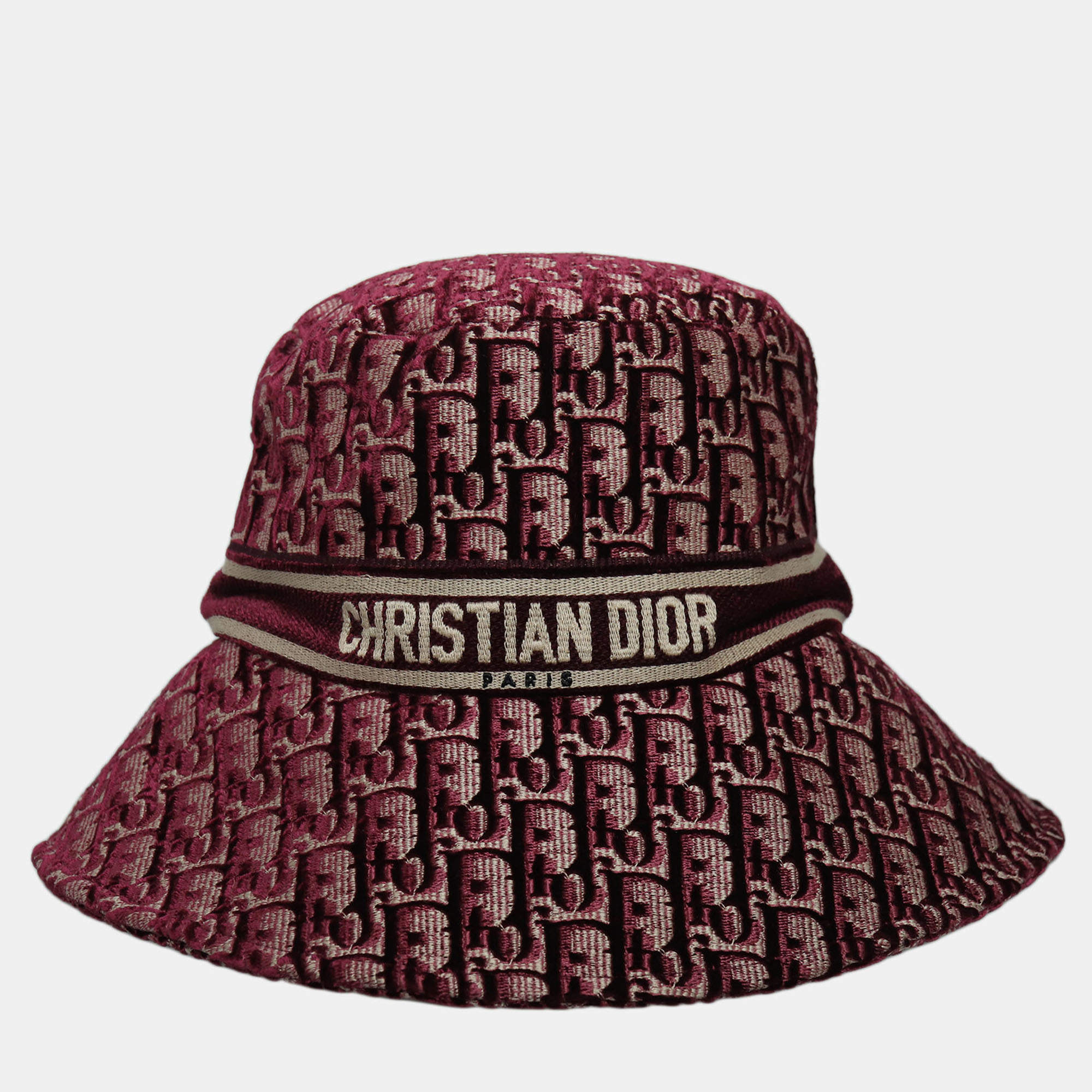 Pre Owned Dior Red Oblique Velvet Bucket Hat