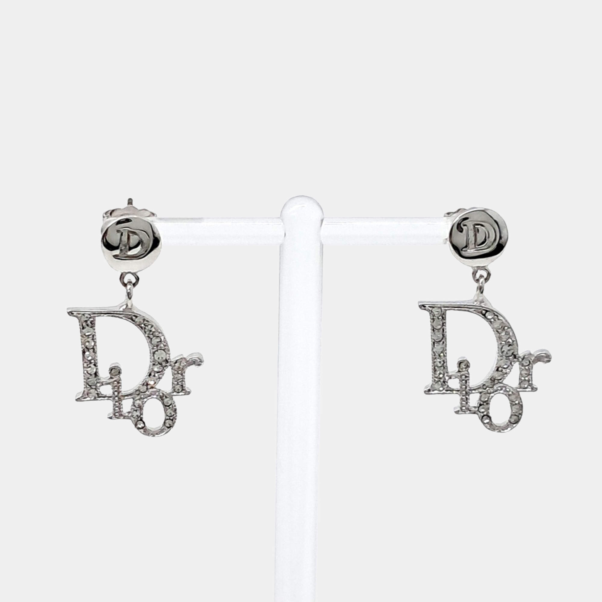 Pre Owned أقراط ديور مطلية بالفضة