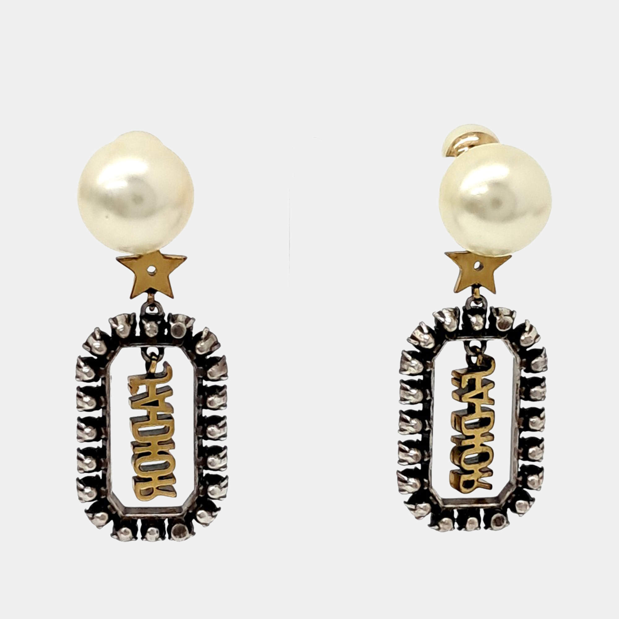 Pre Owned Dior Gold Tone Pearl Tribal Earrings