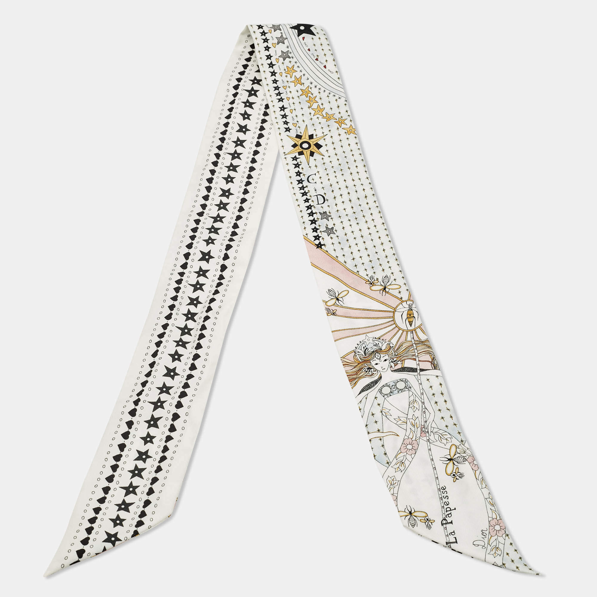 مملوكة مسبقًا Dior White La Papesse Tarot Silk Mitzah Scarf