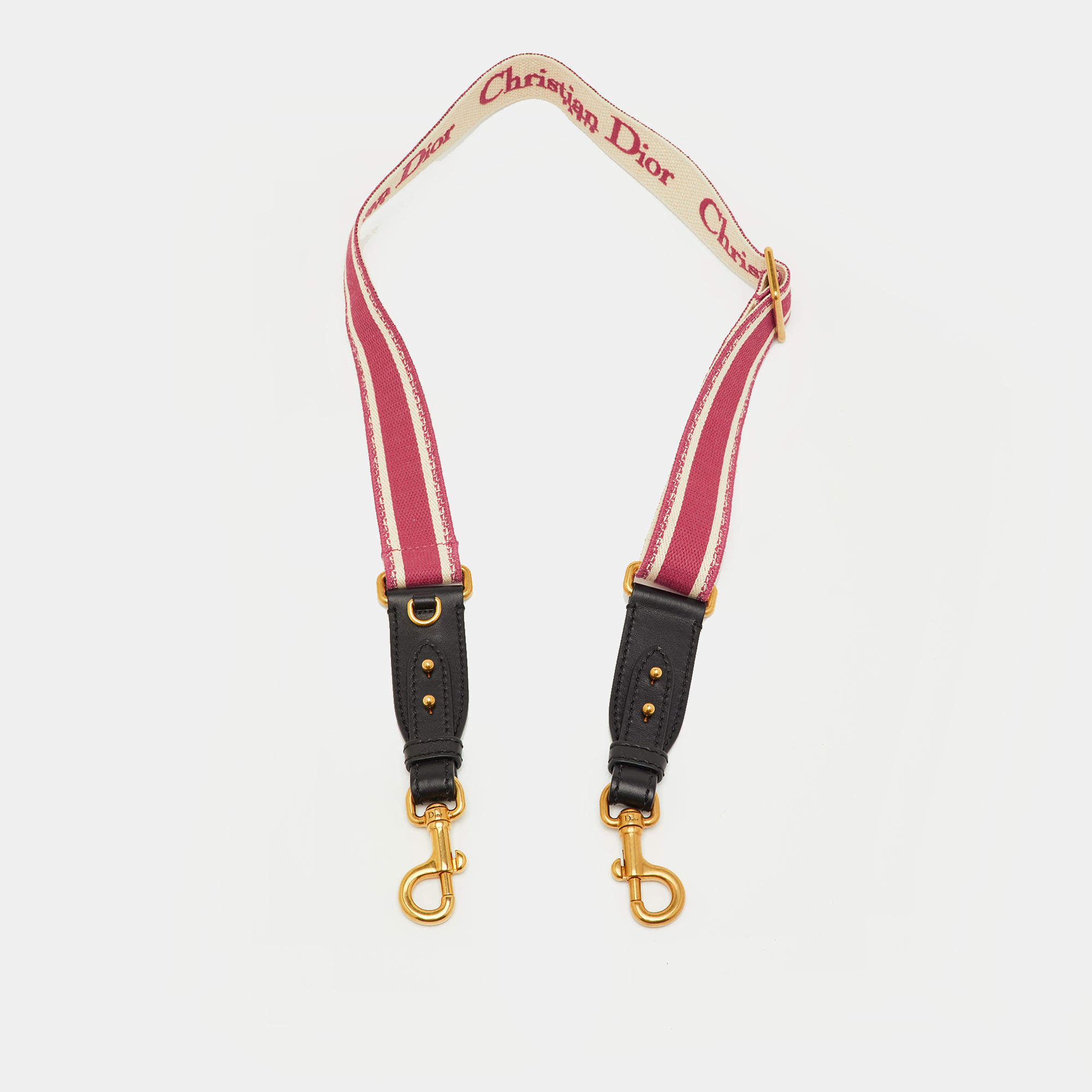 Pre Owned Dior Pink/Black Embroidered Canvas and Leather Bag Shoulder Strap