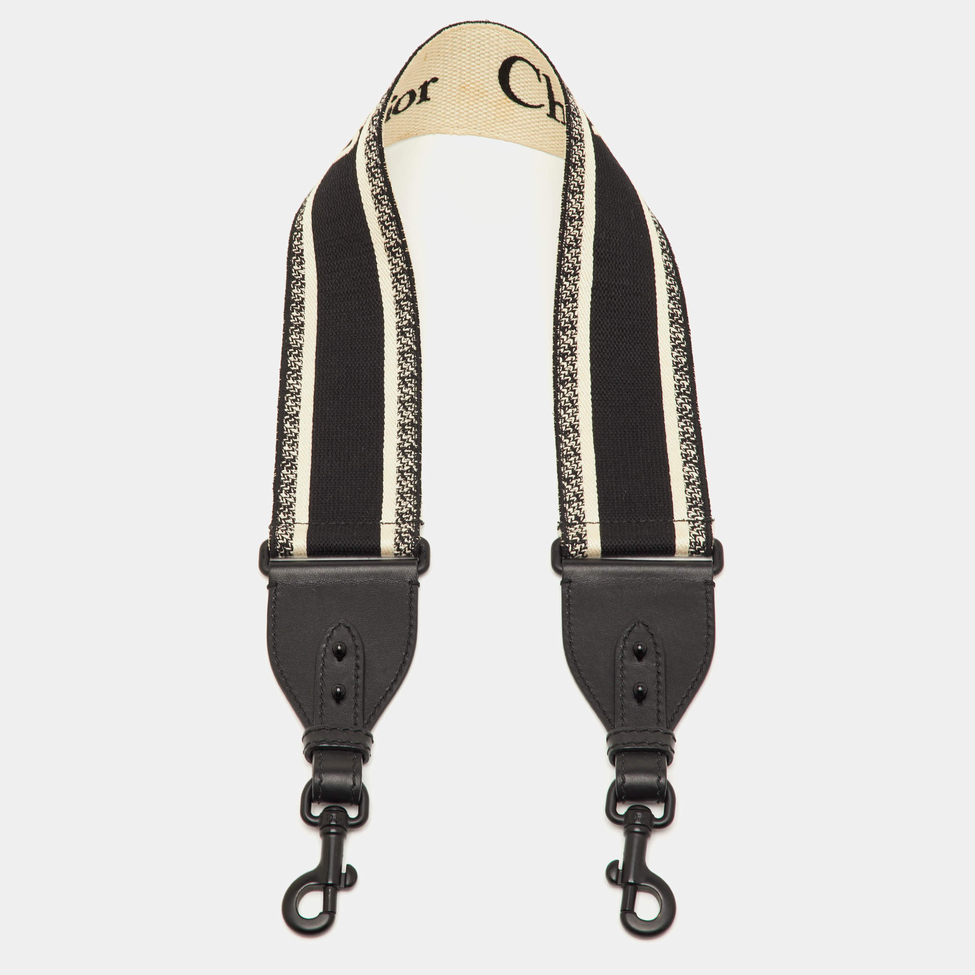 Pre Owned Dior Black/White Logo Canvas and Leather Bag Shoulder Strap