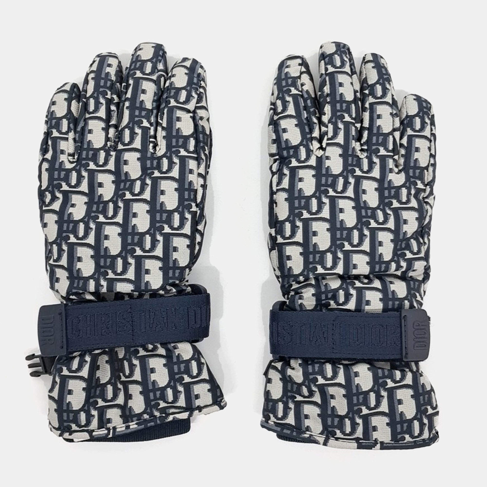 مملوكة مسبقًا Dior Navy Blue Polyester Oblique Ski Gloves