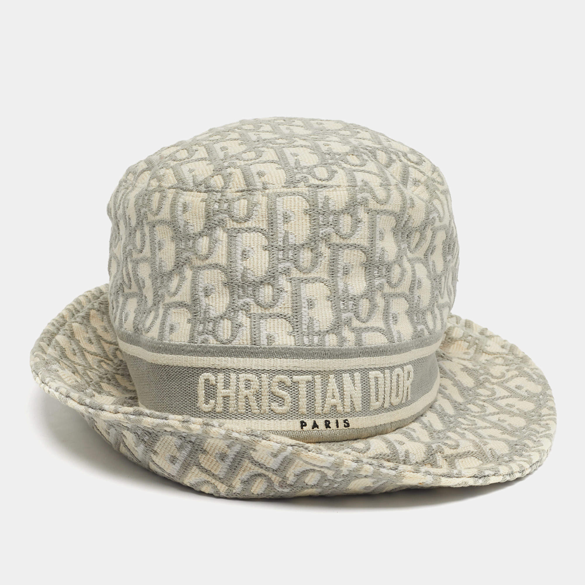 مملوكة مسبقًا Christian Dior Blue Oblique Jacquard Bucket Hat 57cm