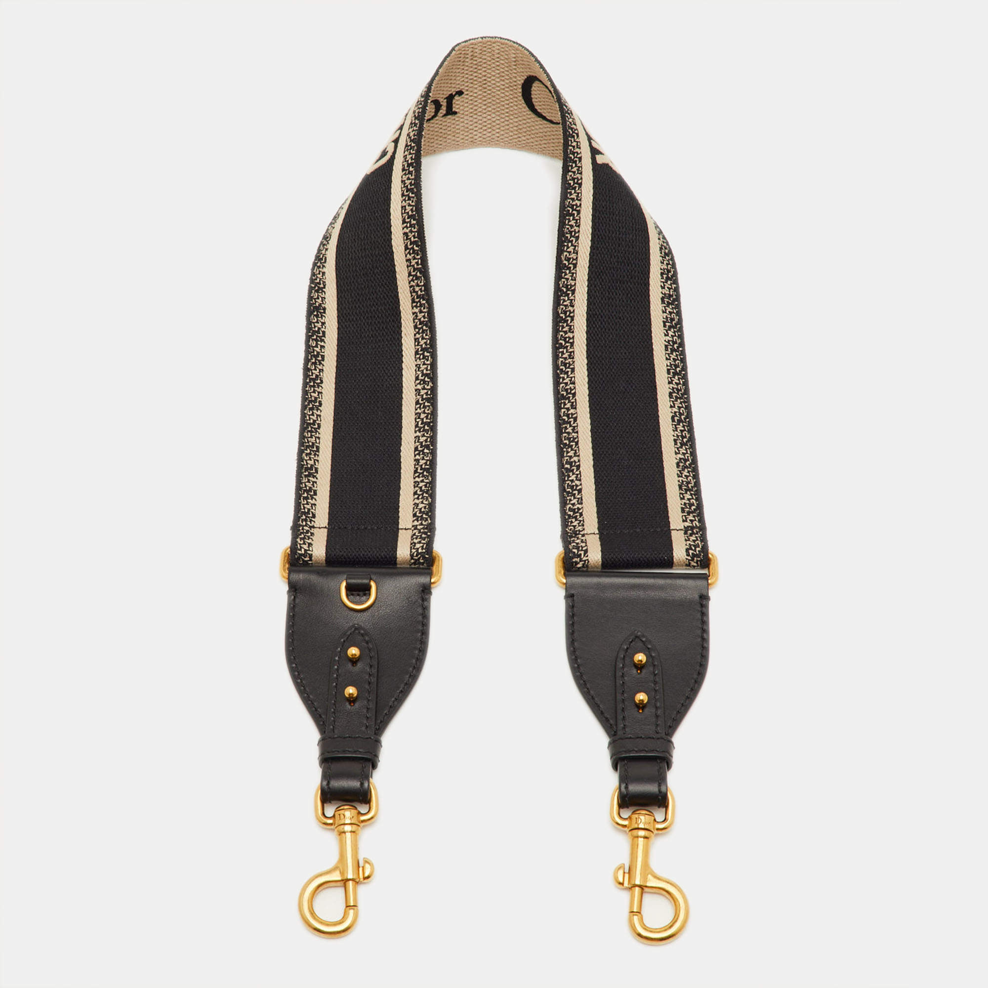 مملوكة مسبقًا حزام حقيبة ديور سوداء/أوف وايت مطرزة قماش وجلد الكتف