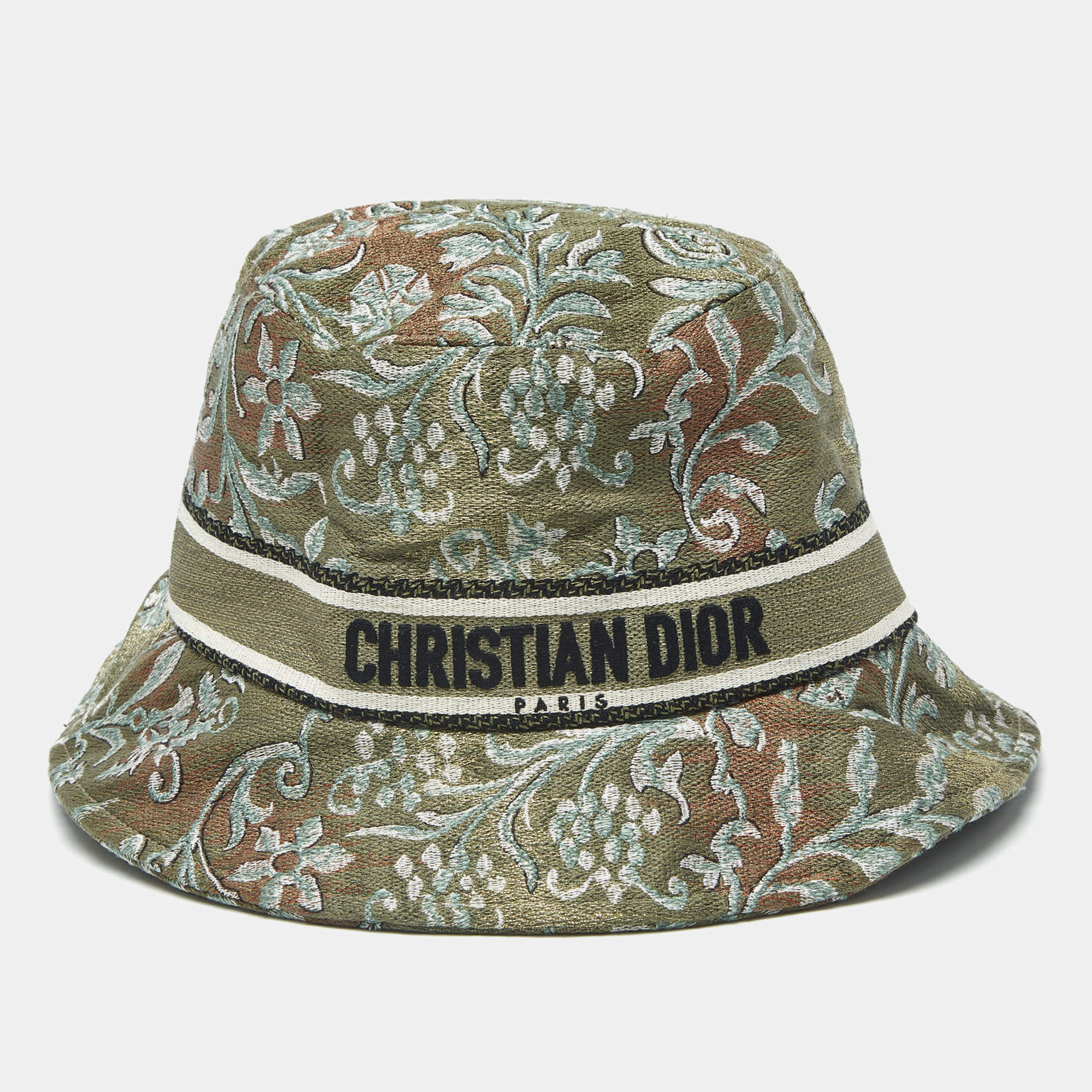 مملوكة مسبقًا Dior Green Cotton Dioriviera D-Bobby Bucket Hat Size 57