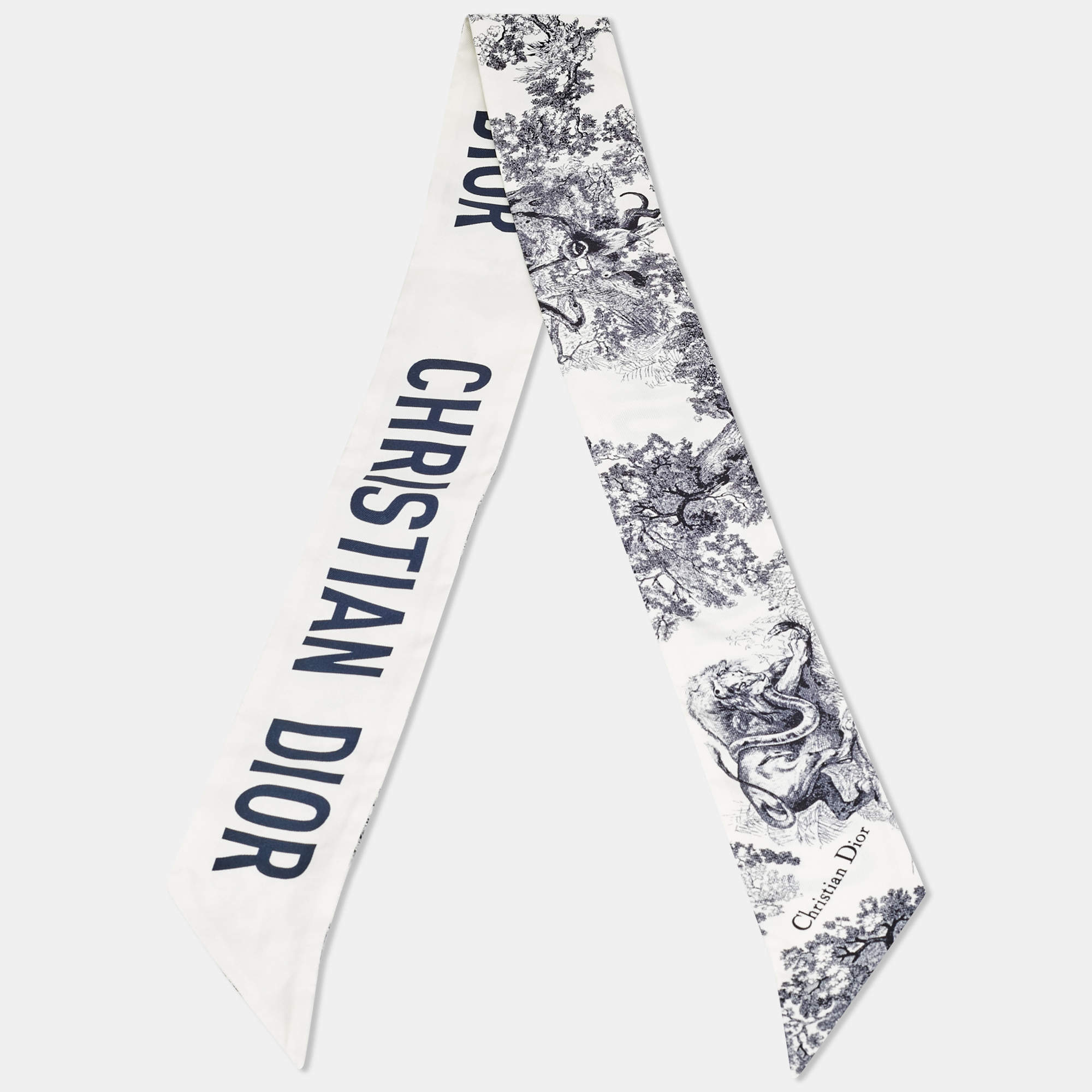 مملوكة مسبقًا Dior Blue/White Toile de Jouy Silk Mitzah Scarf