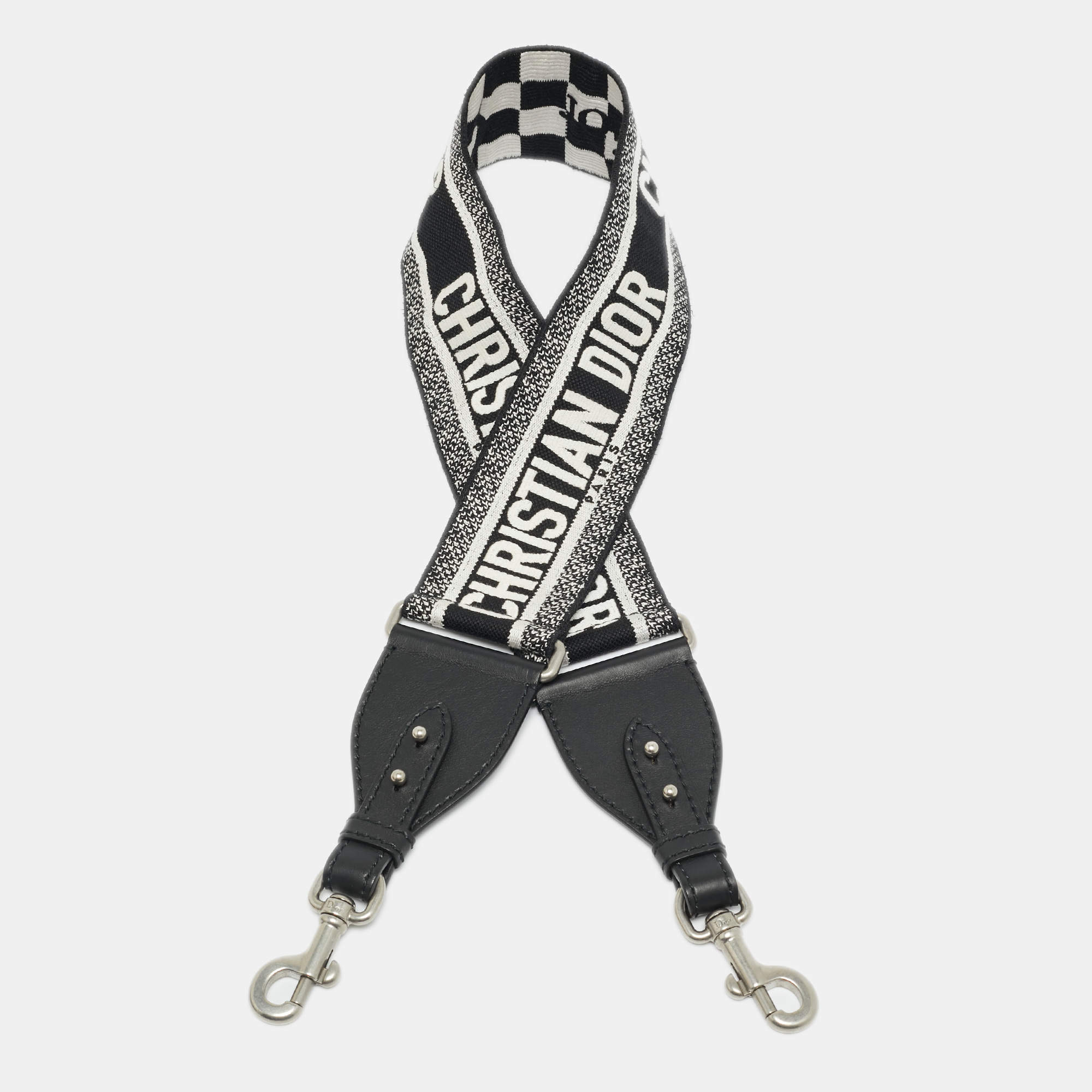 مملوكة مسبقًا Dior Bag Shoulder Strap Black/White Embroidered Canvas and Leather