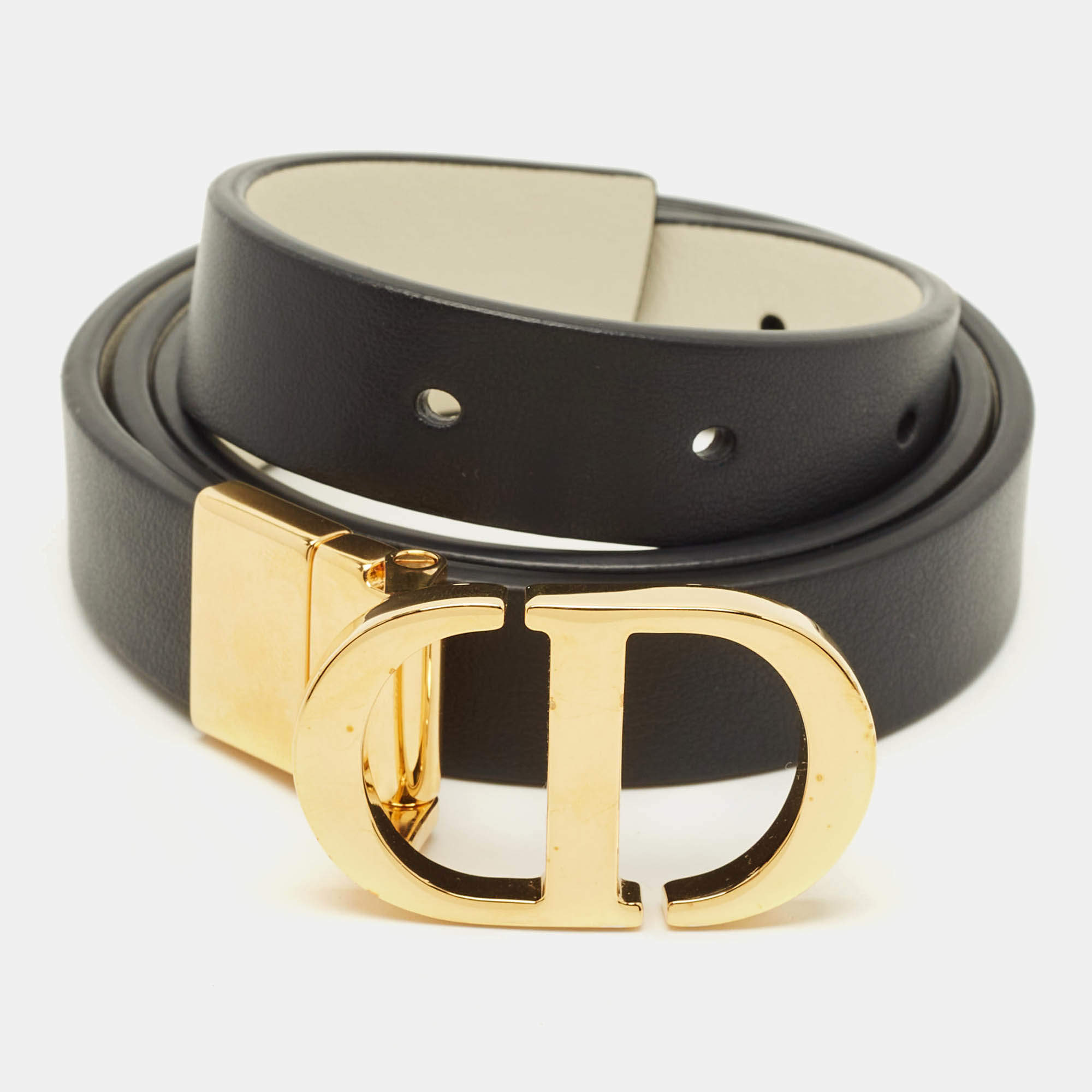 مملوكة مسبقًا Dior CD Reversible Buckle Belt Black/White Leather