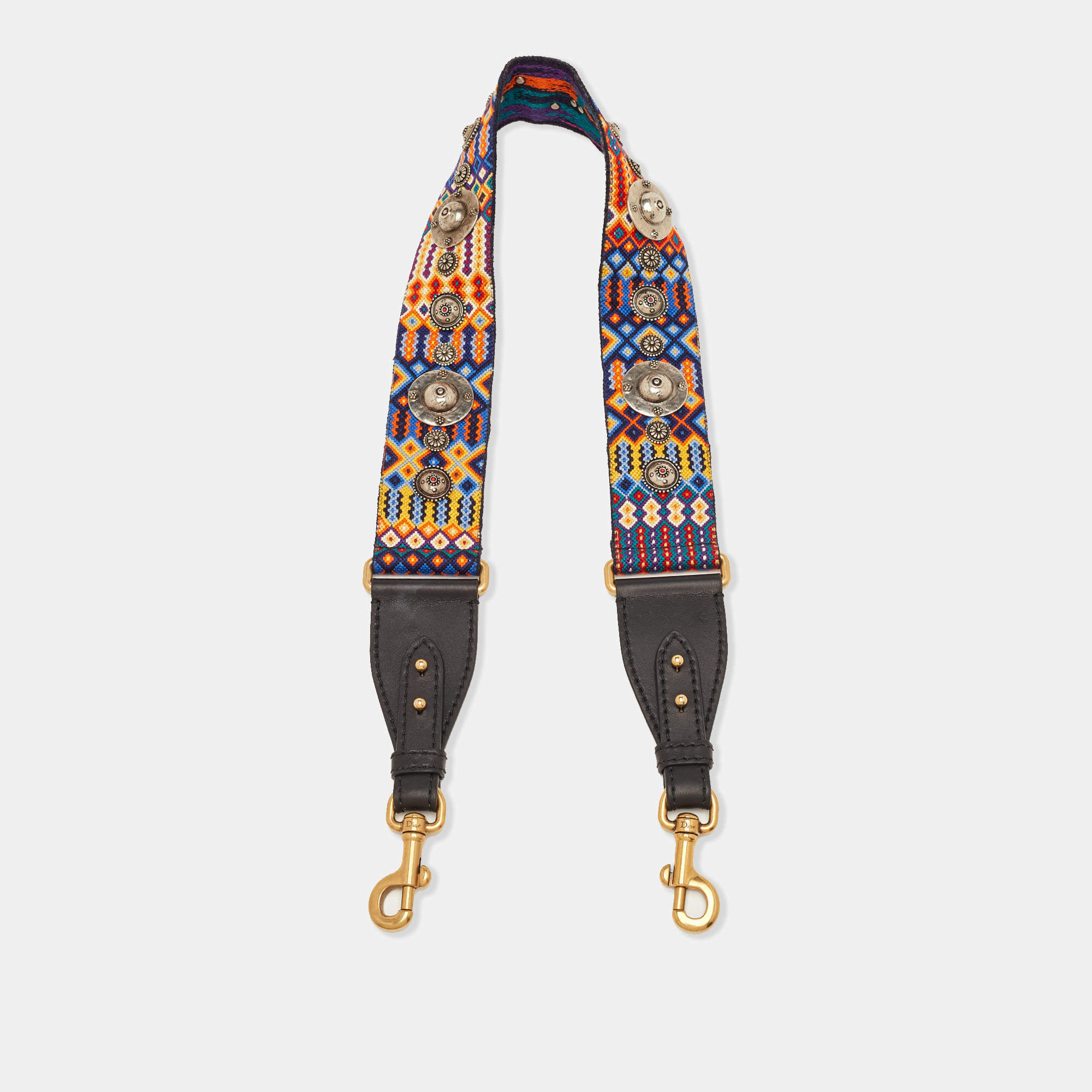 Pre Owned Dior Multicolor Embroidered Canvas and Leather Embellished Bag Shoulder Strap