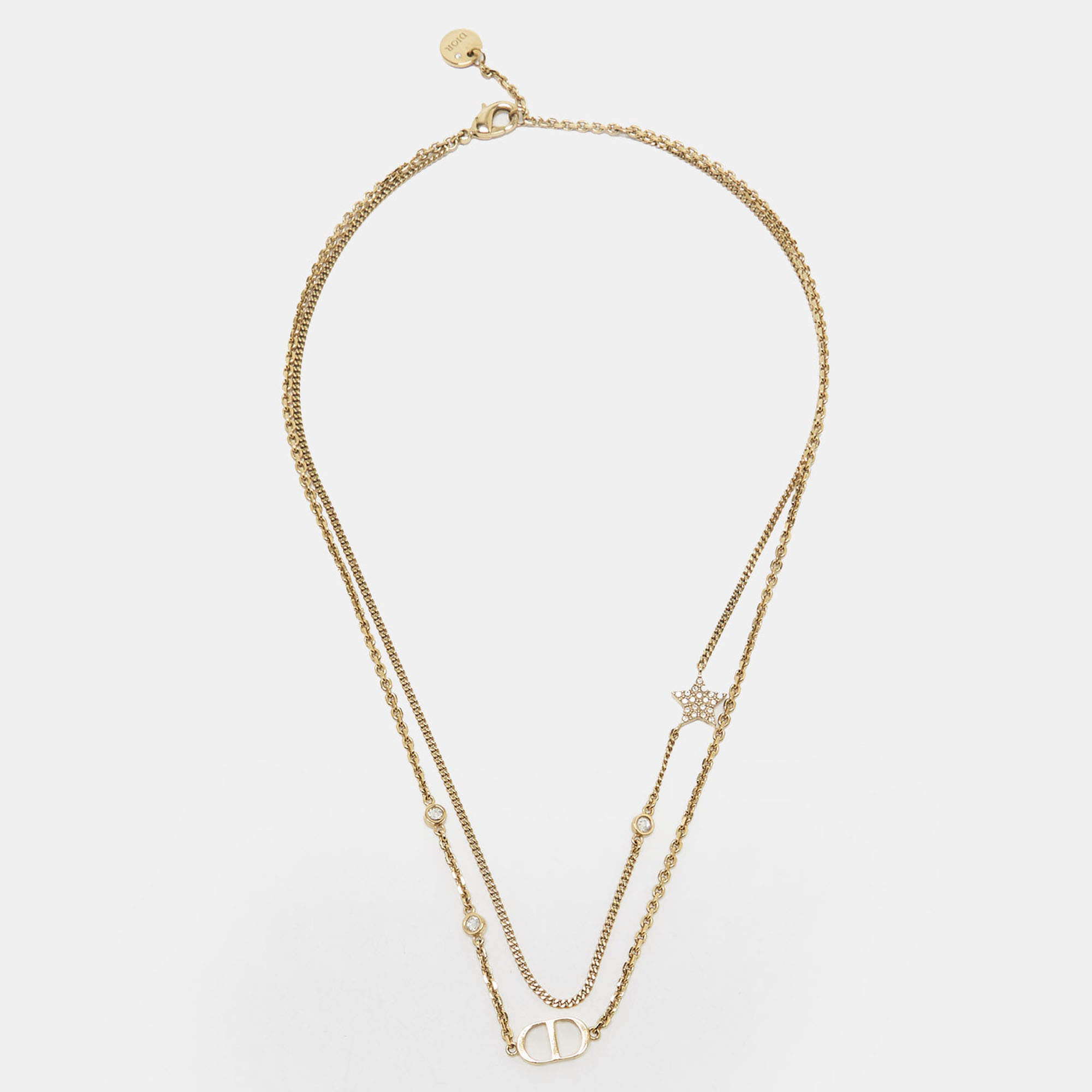 مملوكة مسبقًا Dior Petit CD Crystals Gold Tone Double Necklace
