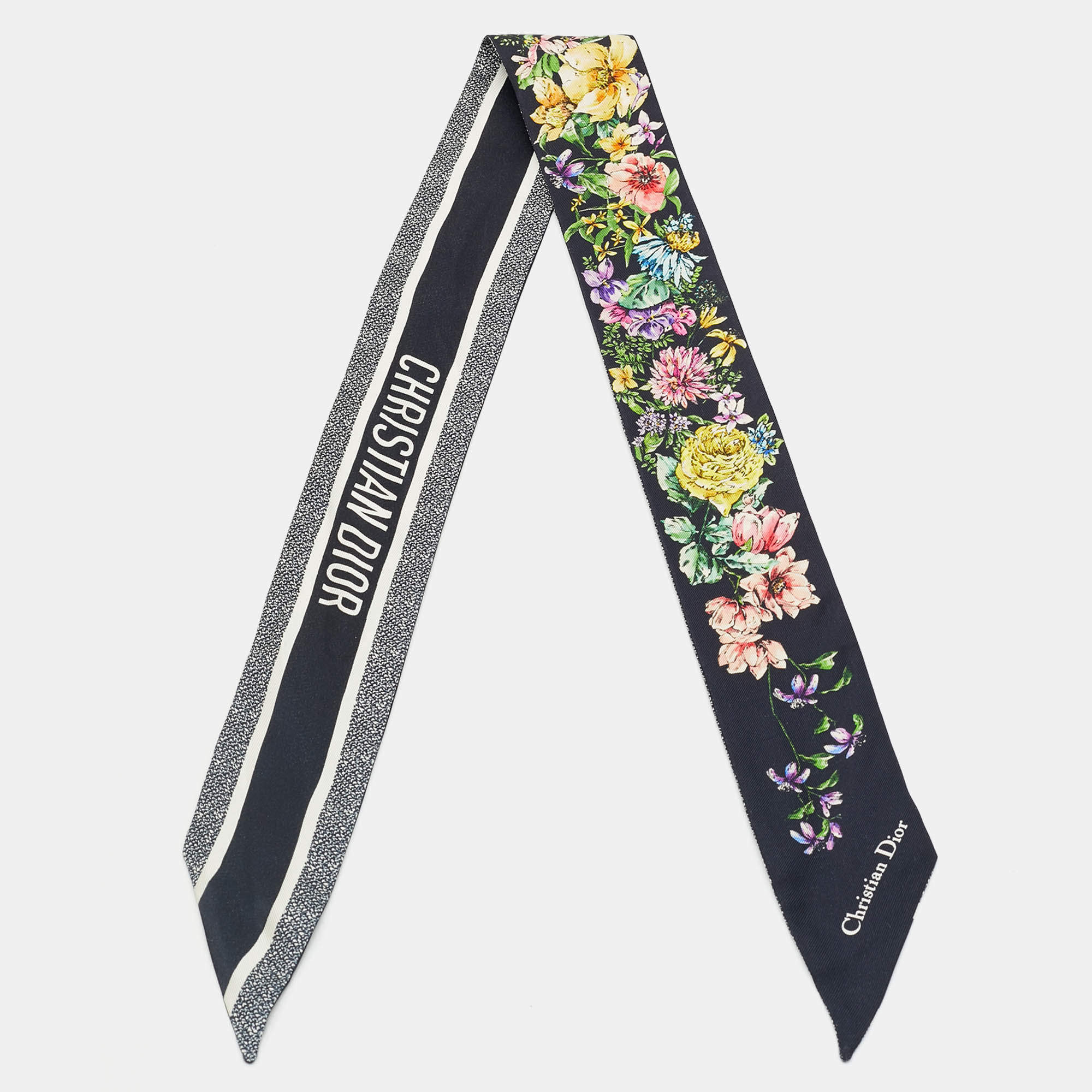 Pre Owned وشاح ديور حرير ميتزاه طباعة زهور أزرق منتصف الليل