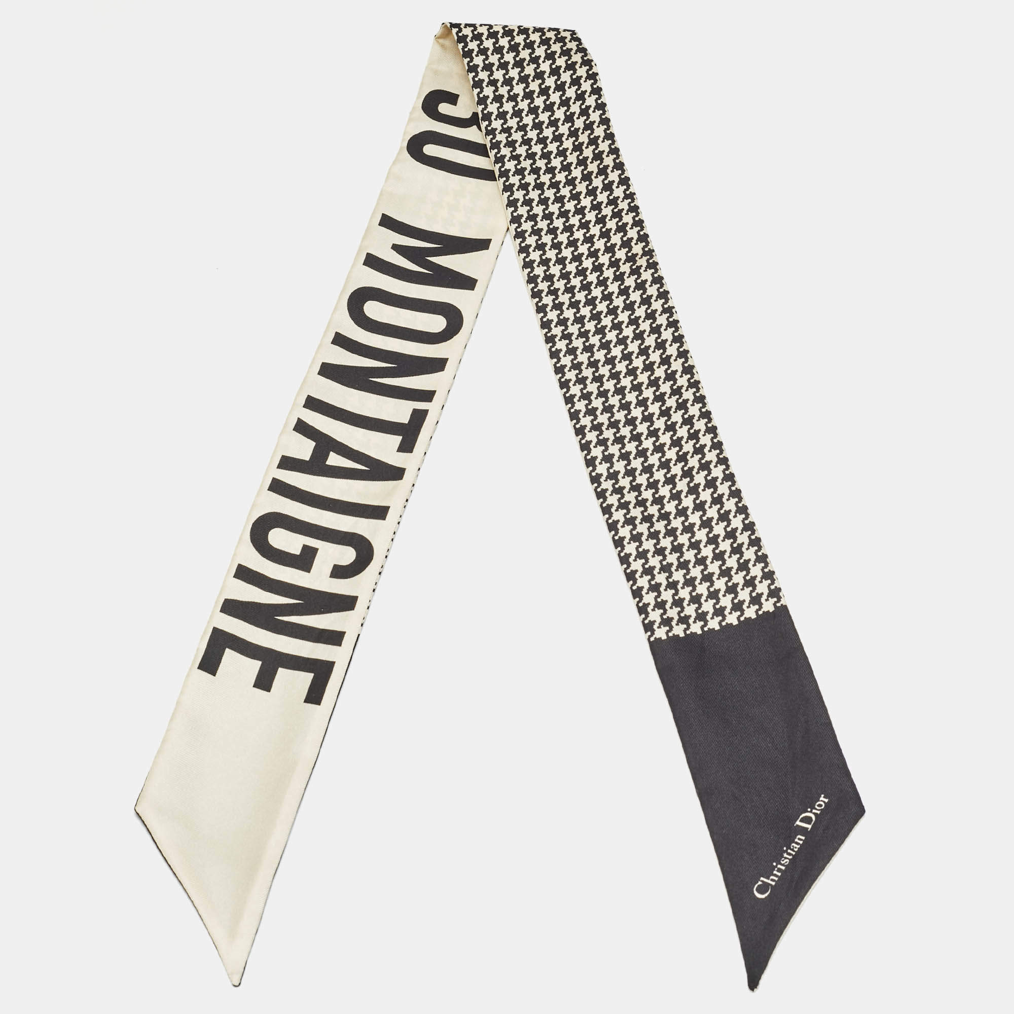 Pre Owned Dior Black & beige 30 Montaigne Printed Silk bandeau
