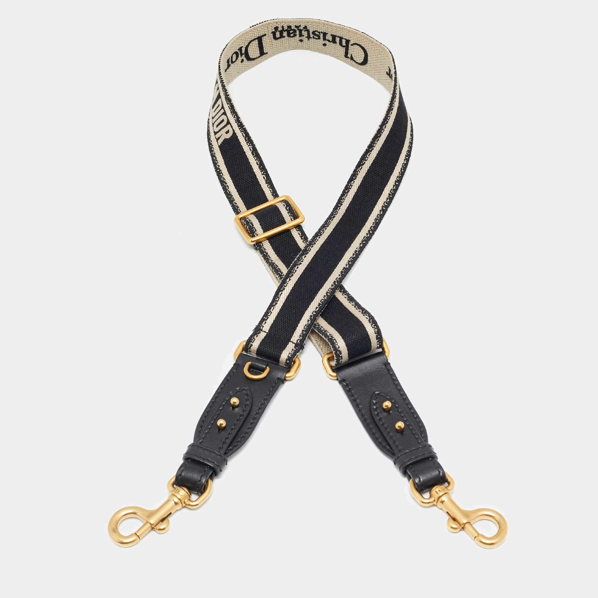 مملوكة مسبقًا Dior Bag Shoulder Strap Black/Beige Embroidered Canvas and Leather